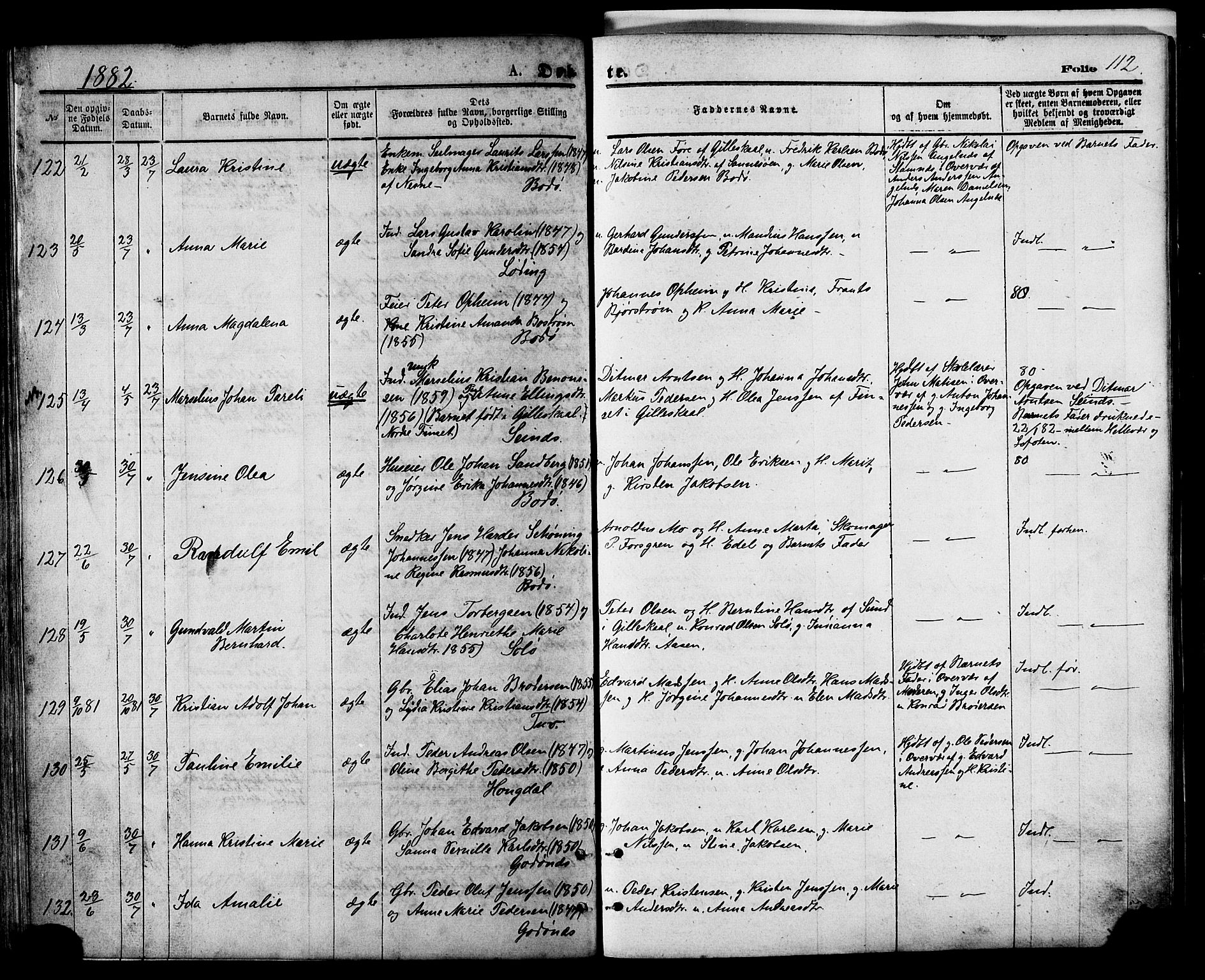 Ministerialprotokoller, klokkerbøker og fødselsregistre - Nordland, SAT/A-1459/801/L0009: Parish register (official) no. 801A09, 1876-1883, p. 112