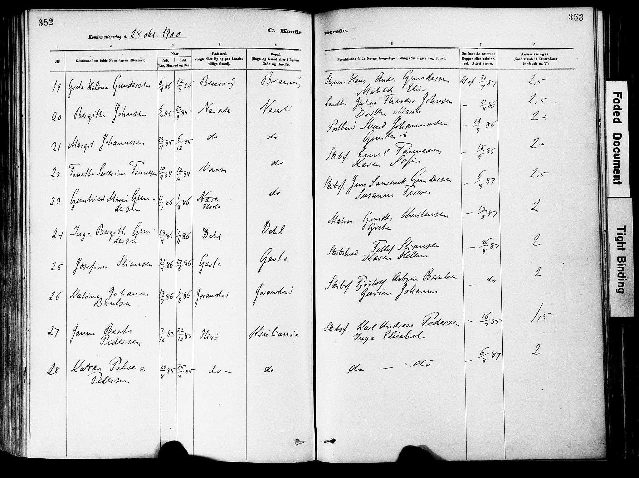 Dypvåg sokneprestkontor, AV/SAK-1111-0007/F/Fa/Fab/L0001: Parish register (official) no. A 1, 1885-1912, p. 352-353