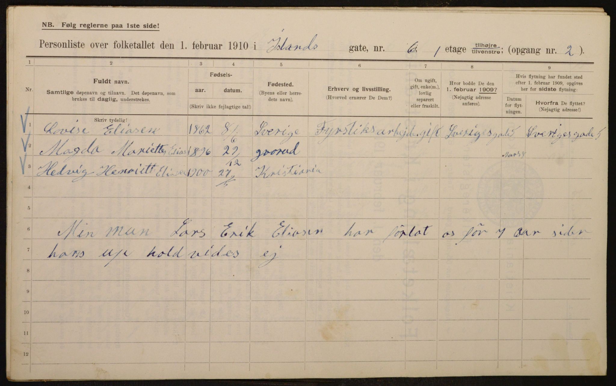 OBA, Municipal Census 1910 for Kristiania, 1910, p. 43426