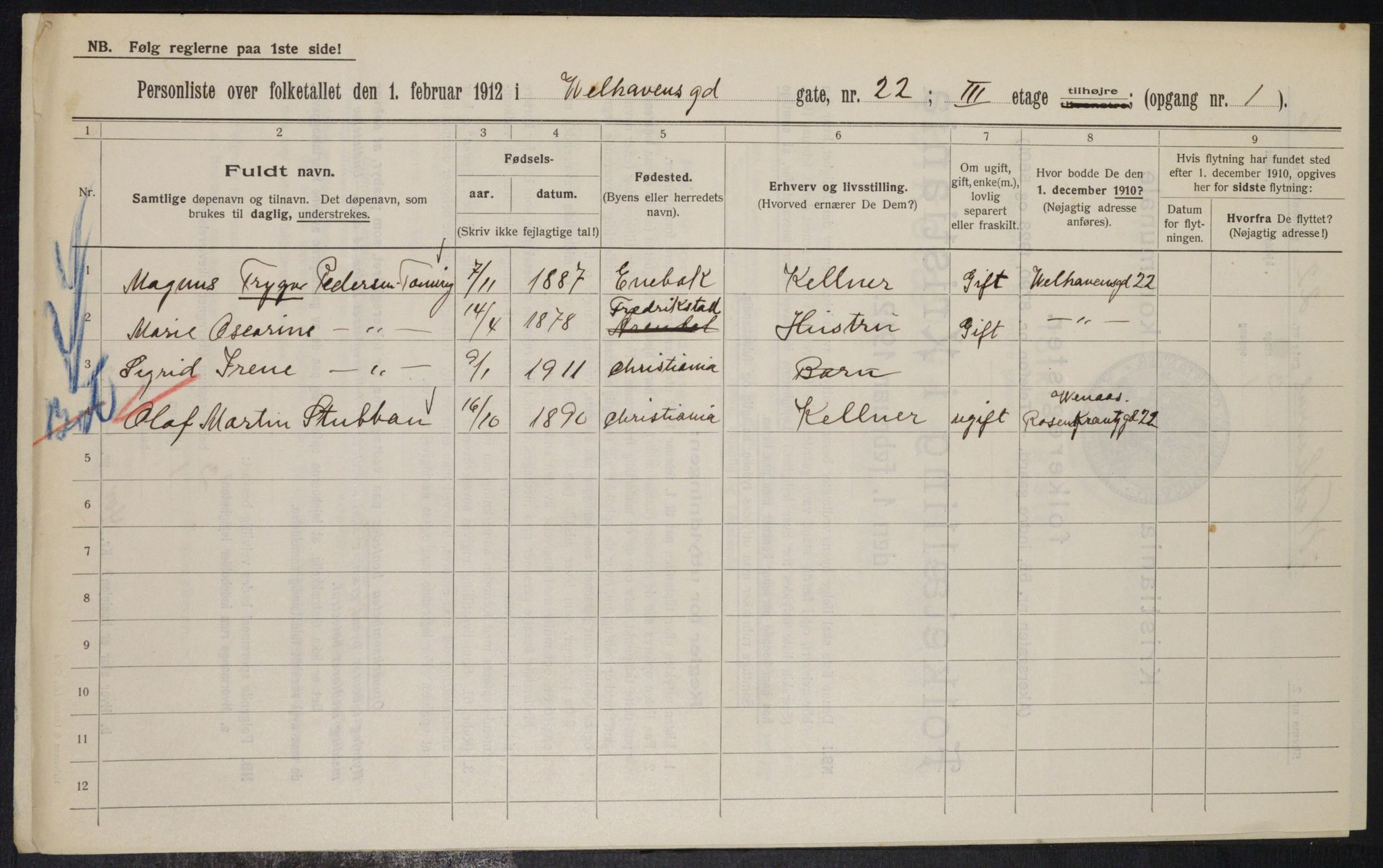 OBA, Municipal Census 1912 for Kristiania, 1912, p. 127715