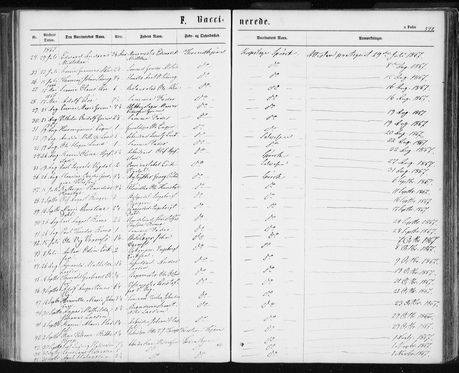 Ministerialprotokoller, klokkerbøker og fødselsregistre - Sør-Trøndelag, SAT/A-1456/601/L0055: Parish register (official) no. 601A23, 1866-1877, p. 572