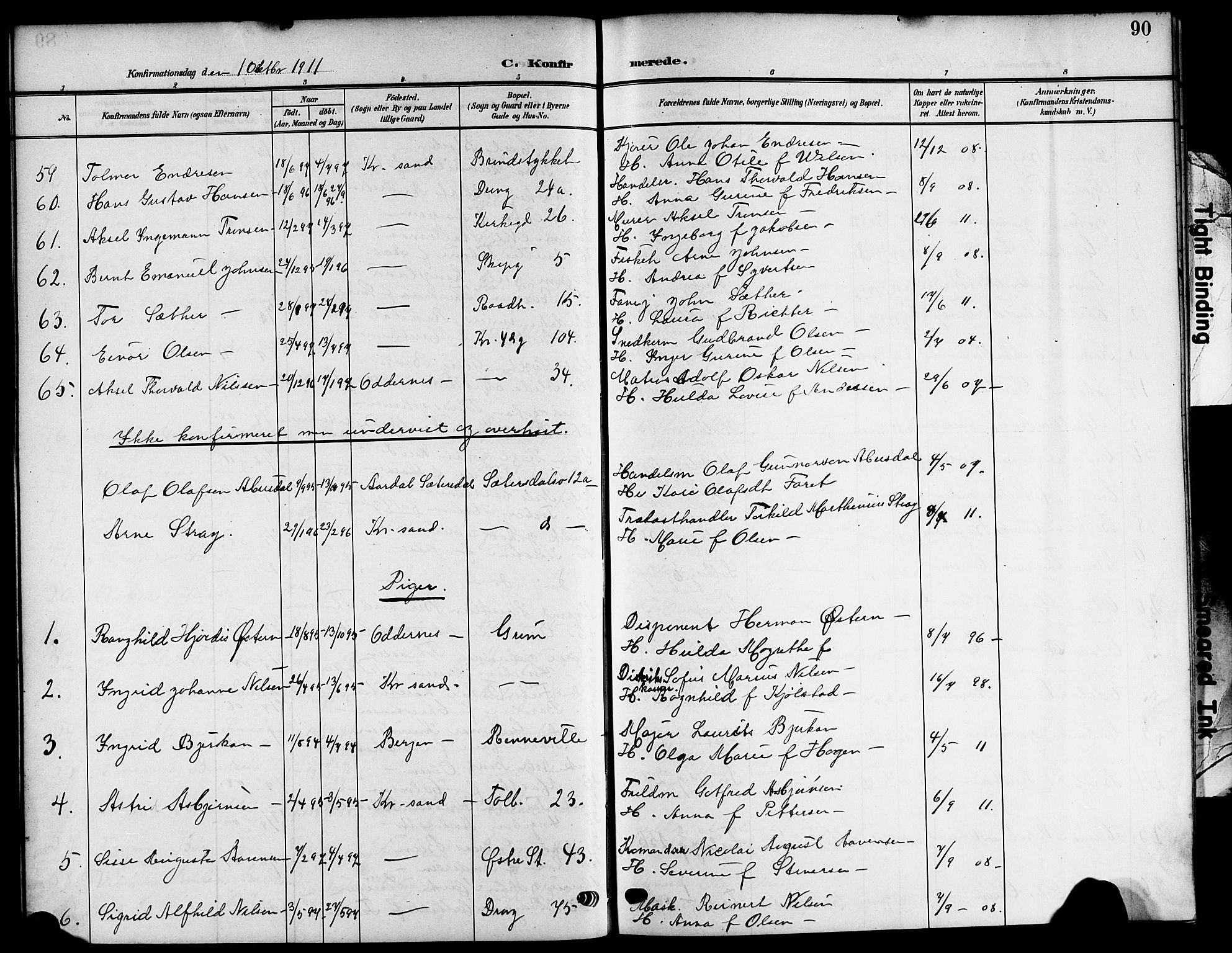 Kristiansand domprosti, AV/SAK-1112-0006/F/Fb/L0020: Parish register (copy) no. B 20, 1906-1915, p. 90