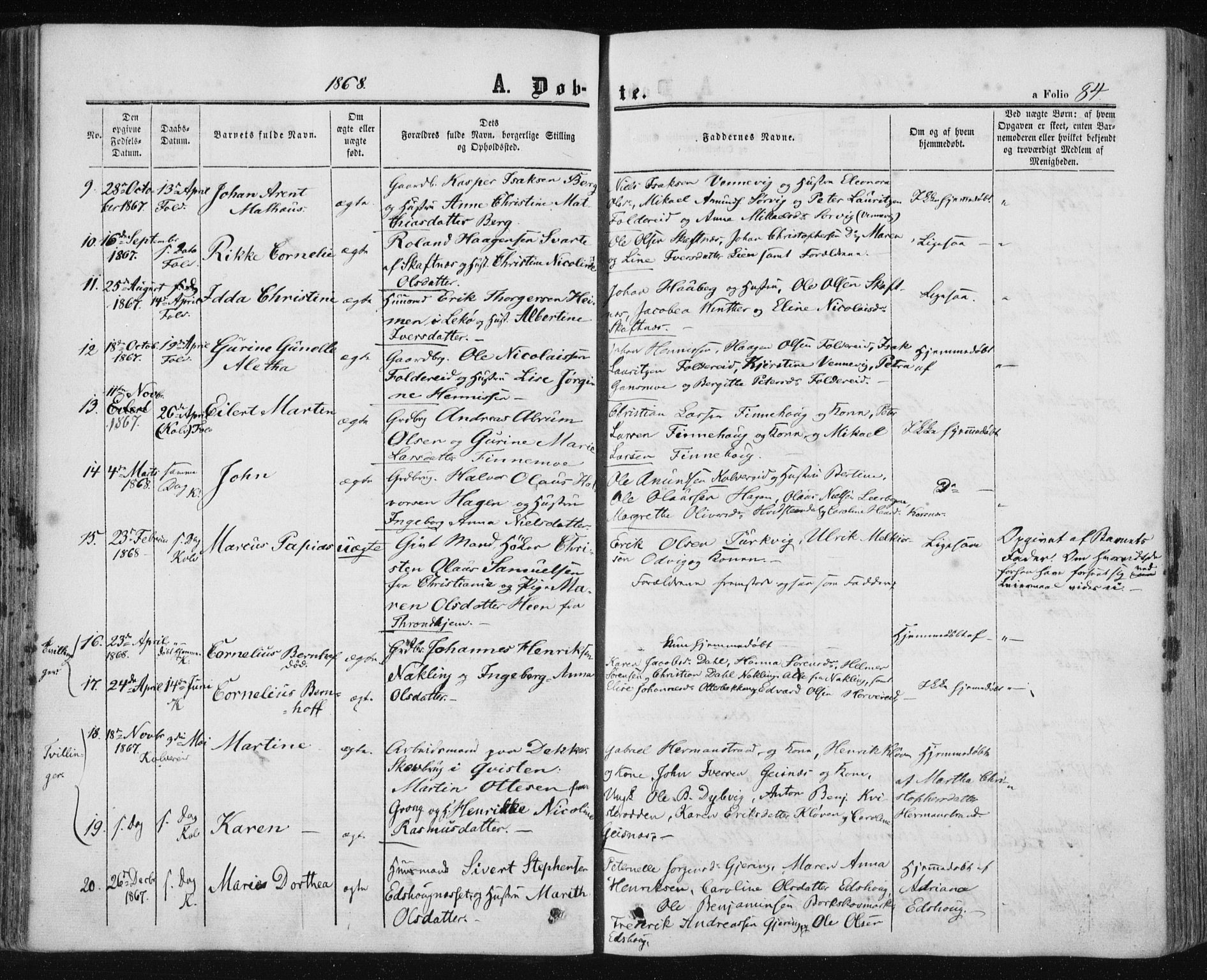 Ministerialprotokoller, klokkerbøker og fødselsregistre - Nord-Trøndelag, SAT/A-1458/780/L0641: Parish register (official) no. 780A06, 1857-1874, p. 84