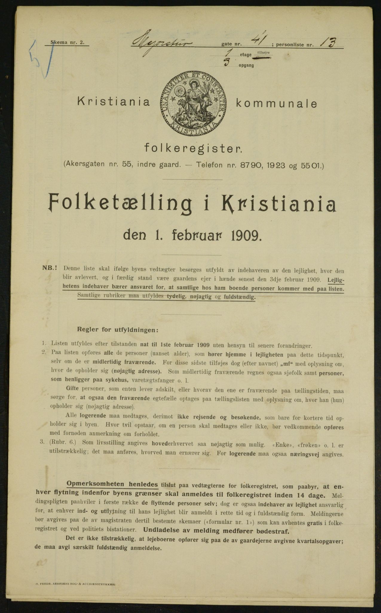 OBA, Municipal Census 1909 for Kristiania, 1909, p. 54580