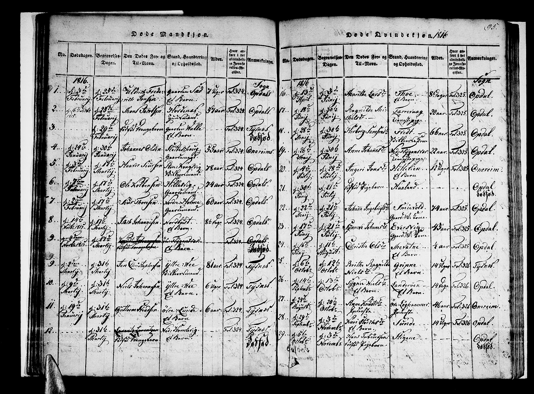 Tysnes sokneprestembete, AV/SAB-A-78601/H/Haa: Parish register (official) no. A 7, 1816-1826, p. 95