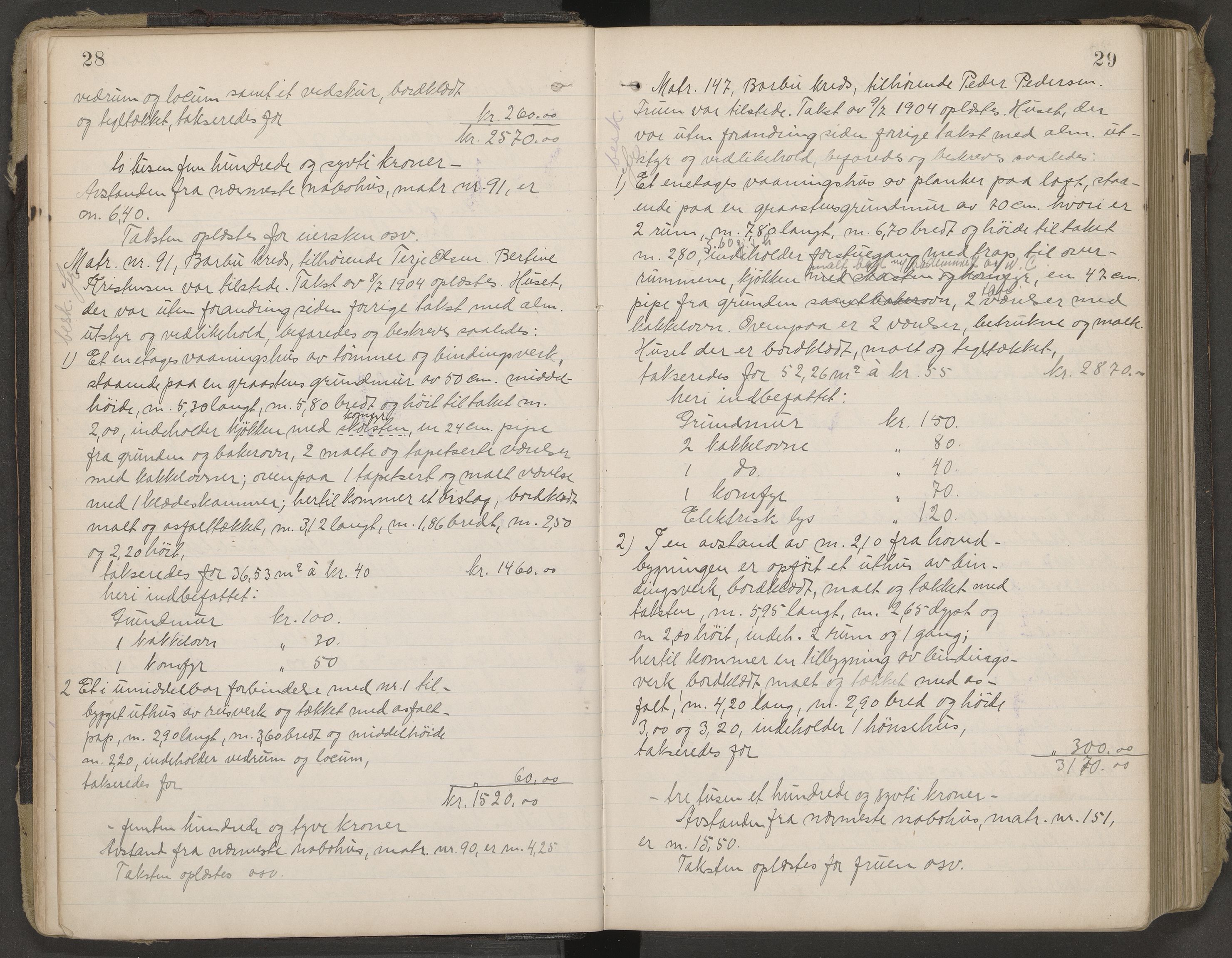 Norges Brannkasse Arendal, AV/SAK-2241-0002/F/Fa/L0029: Branntakstprotokoll nr. 27 med matrikkelnummerregister, 1916-1918