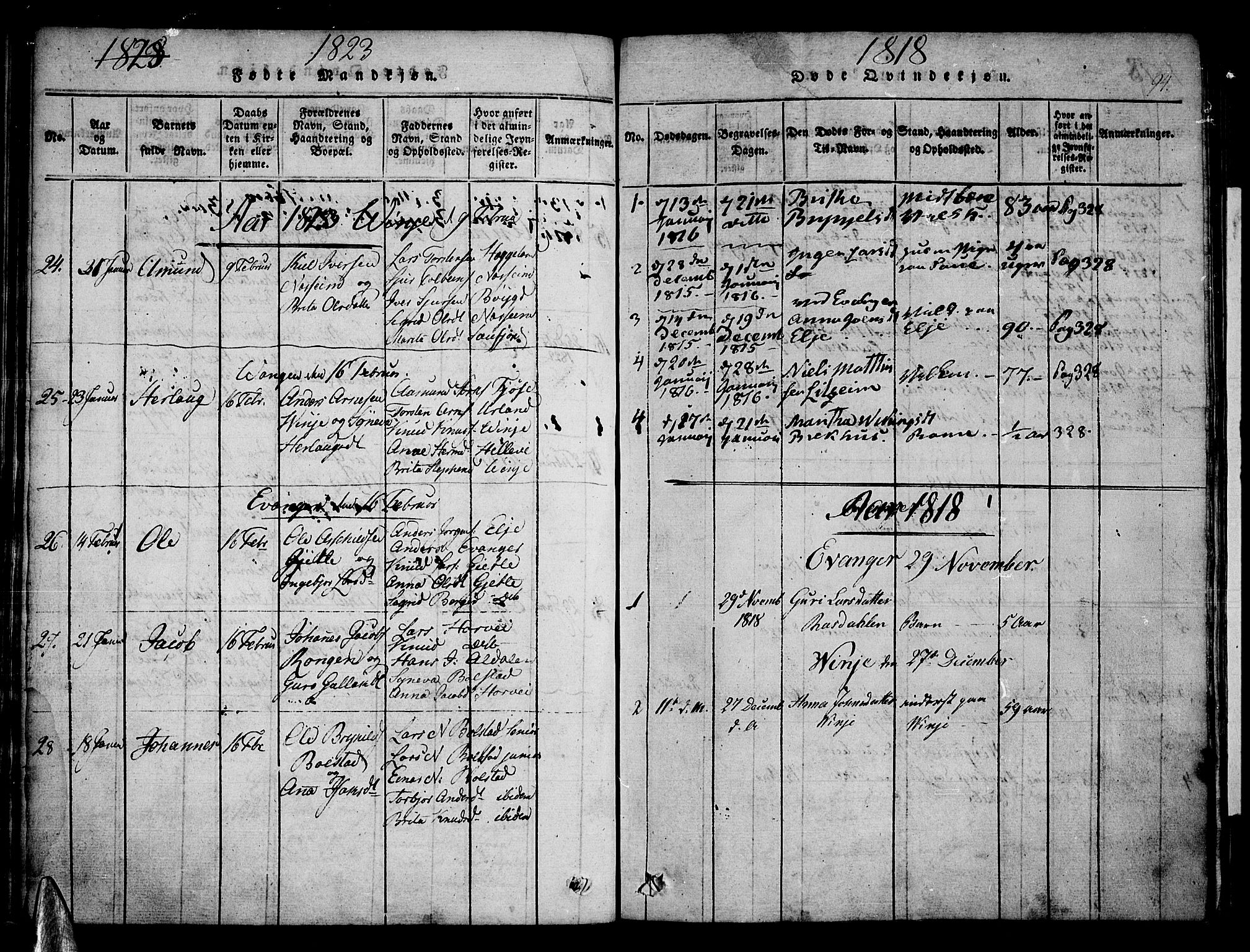 Voss sokneprestembete, AV/SAB-A-79001/H/Haa: Parish register (official) no. A 11, 1816-1827, p. 94