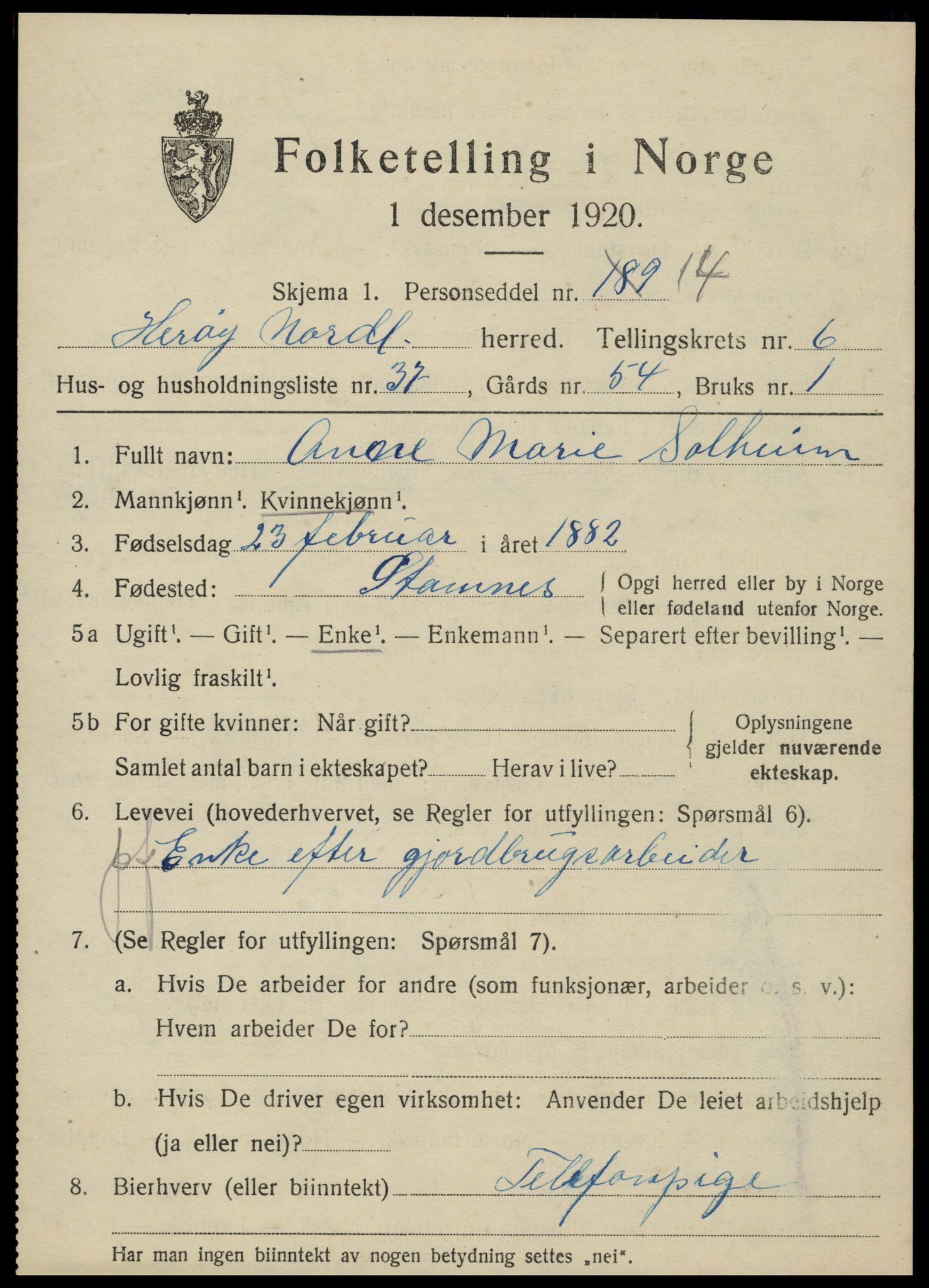 SAT, 1920 census for Herøy, 1920, p. 4510