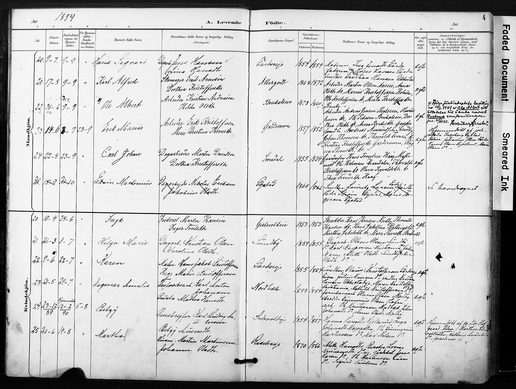 Ullensaker prestekontor Kirkebøker, SAO/A-10236a/F/Fb/L0002: Parish register (official) no. II 2, 1894-1909, p. 4