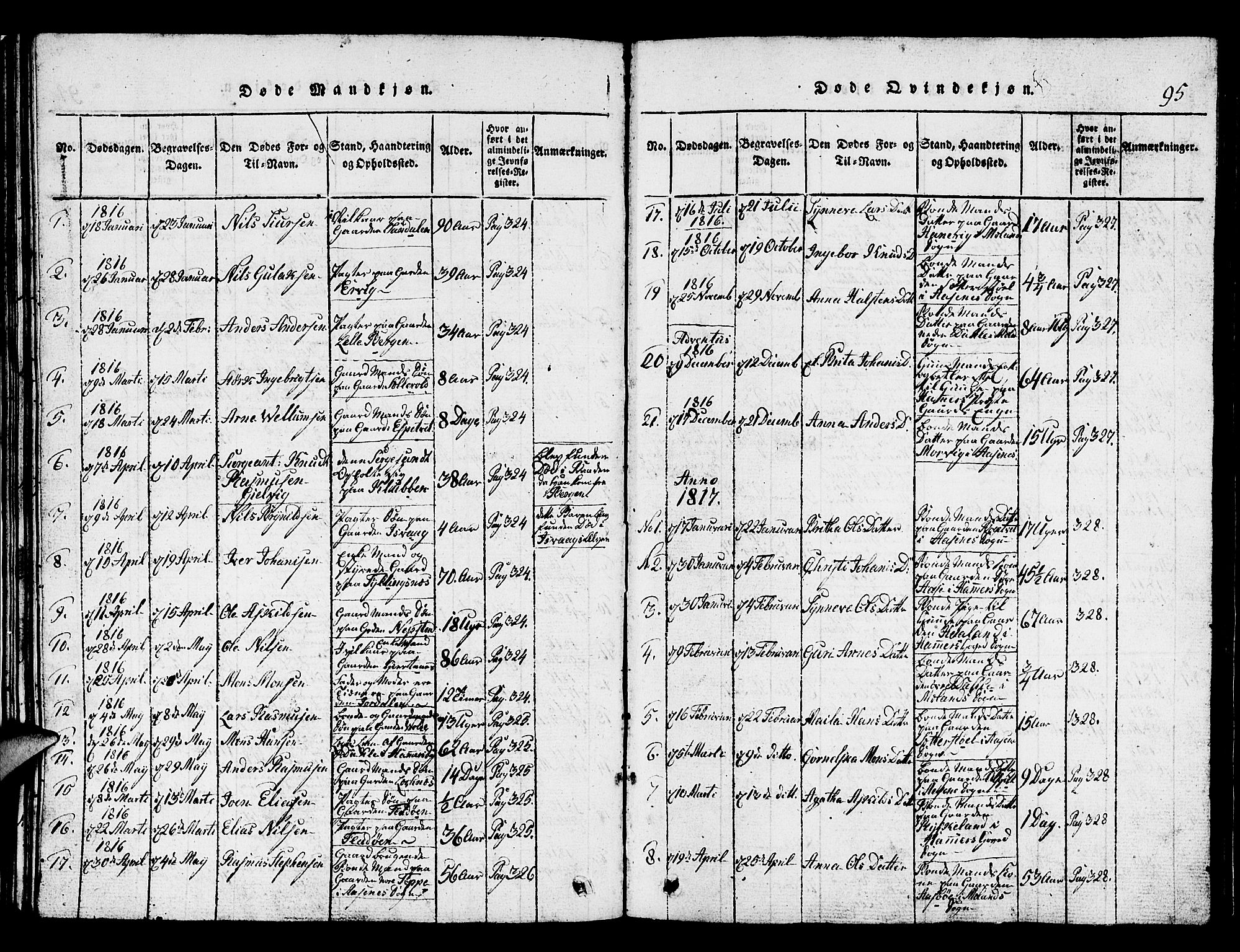 Hamre sokneprestembete, SAB/A-75501/H/Ha/Hab: Parish register (copy) no. A 1, 1816-1826, p. 95