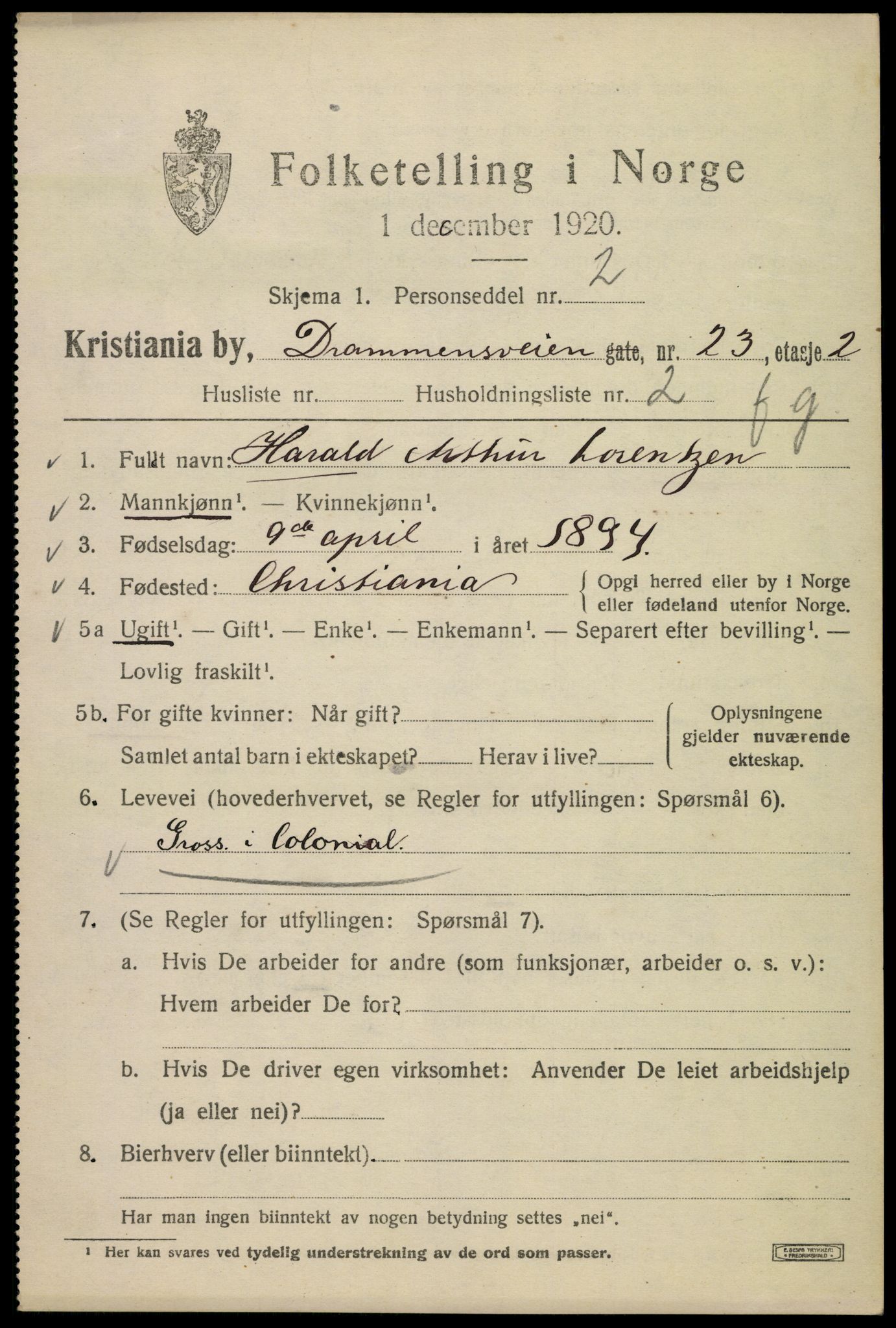 SAO, 1920 census for Kristiania, 1920, p. 201227