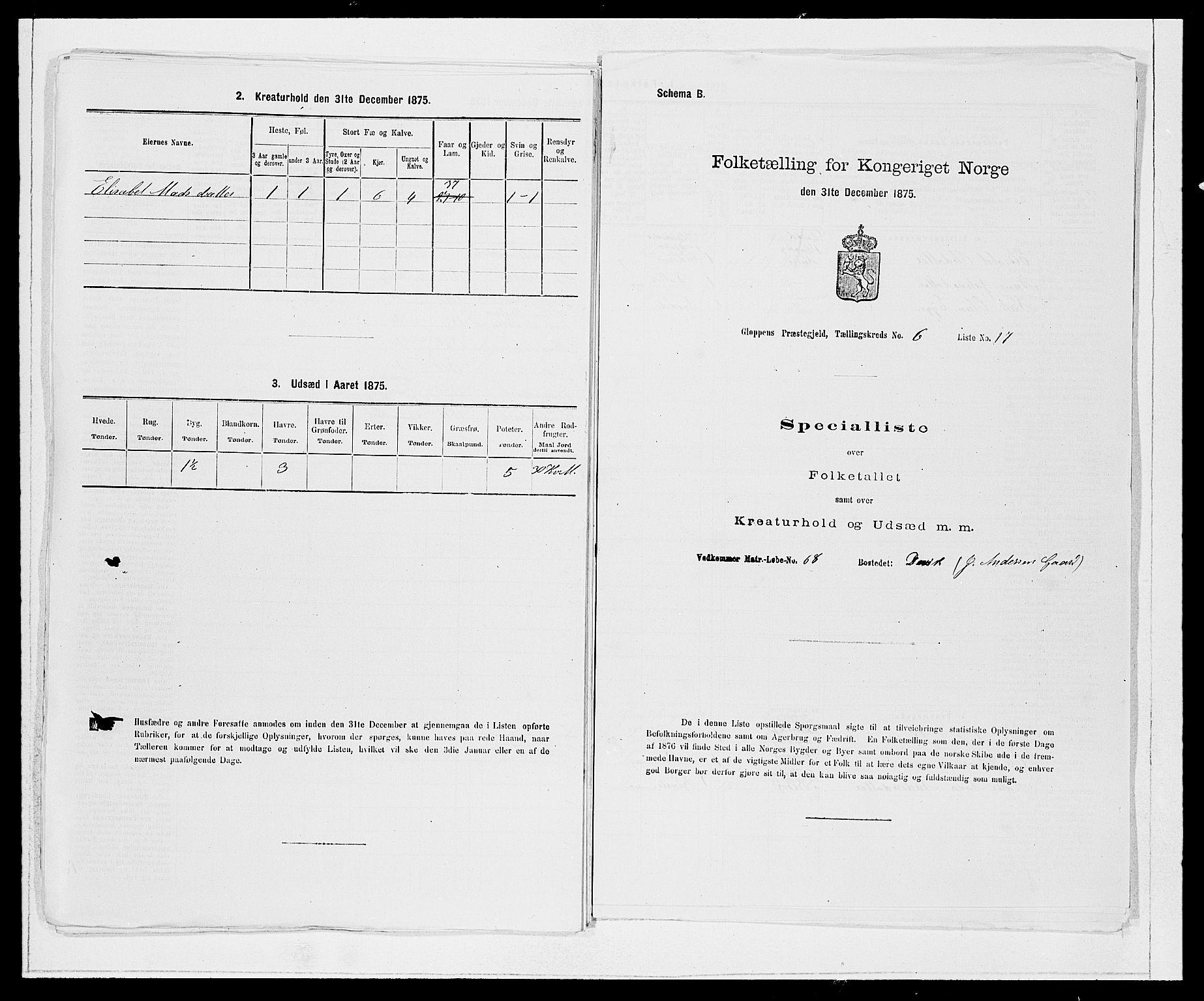 SAB, 1875 Census for 1445P Gloppen, 1875, p. 755