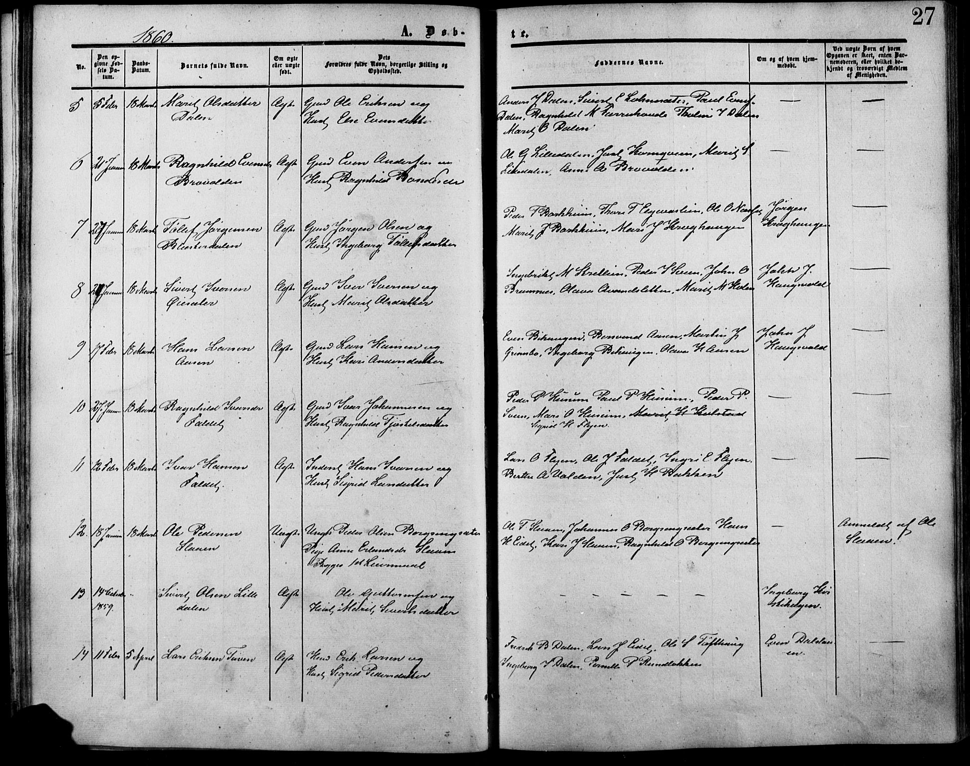 Lesja prestekontor, SAH/PREST-068/H/Ha/Haa/L0007: Parish register (official) no. 7, 1854-1862, p. 27