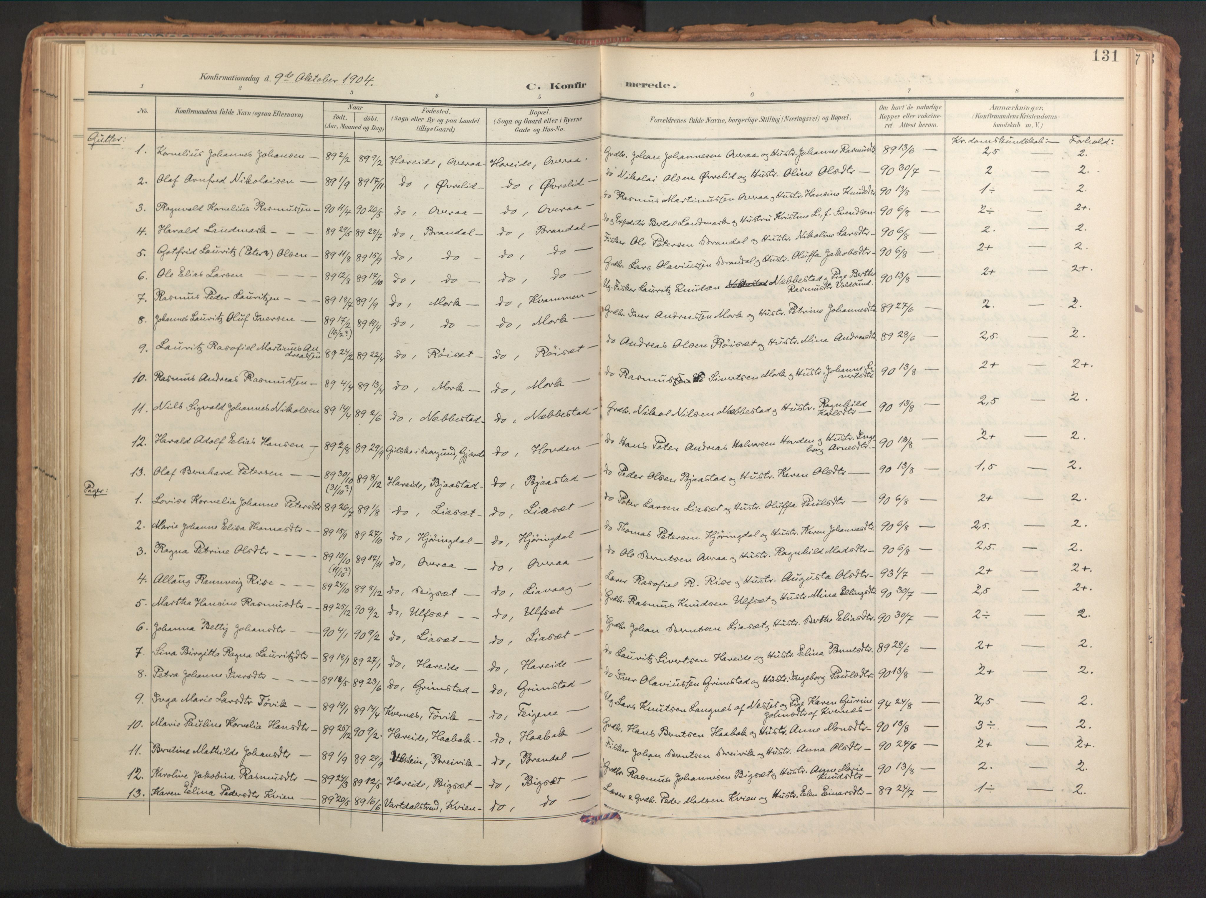 Ministerialprotokoller, klokkerbøker og fødselsregistre - Møre og Romsdal, SAT/A-1454/510/L0123: Parish register (official) no. 510A03, 1898-1922, p. 131