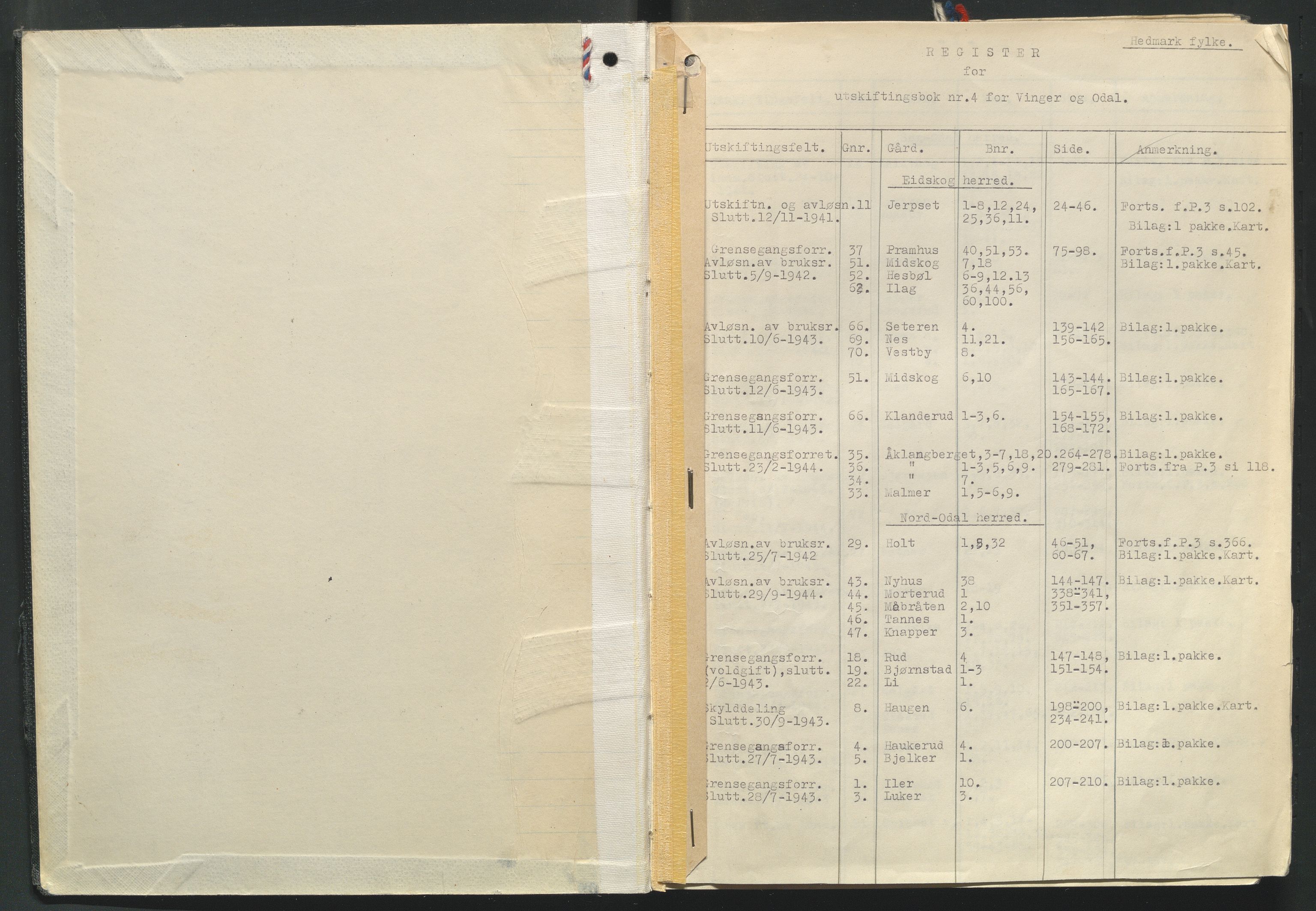 Glåmdal jordskifterett, AV/SAH-JORDSKIFTEH-003/G/Ga/L0002/0002: Rettsbøker / Rettsbok - nr. 4, 1941-1944