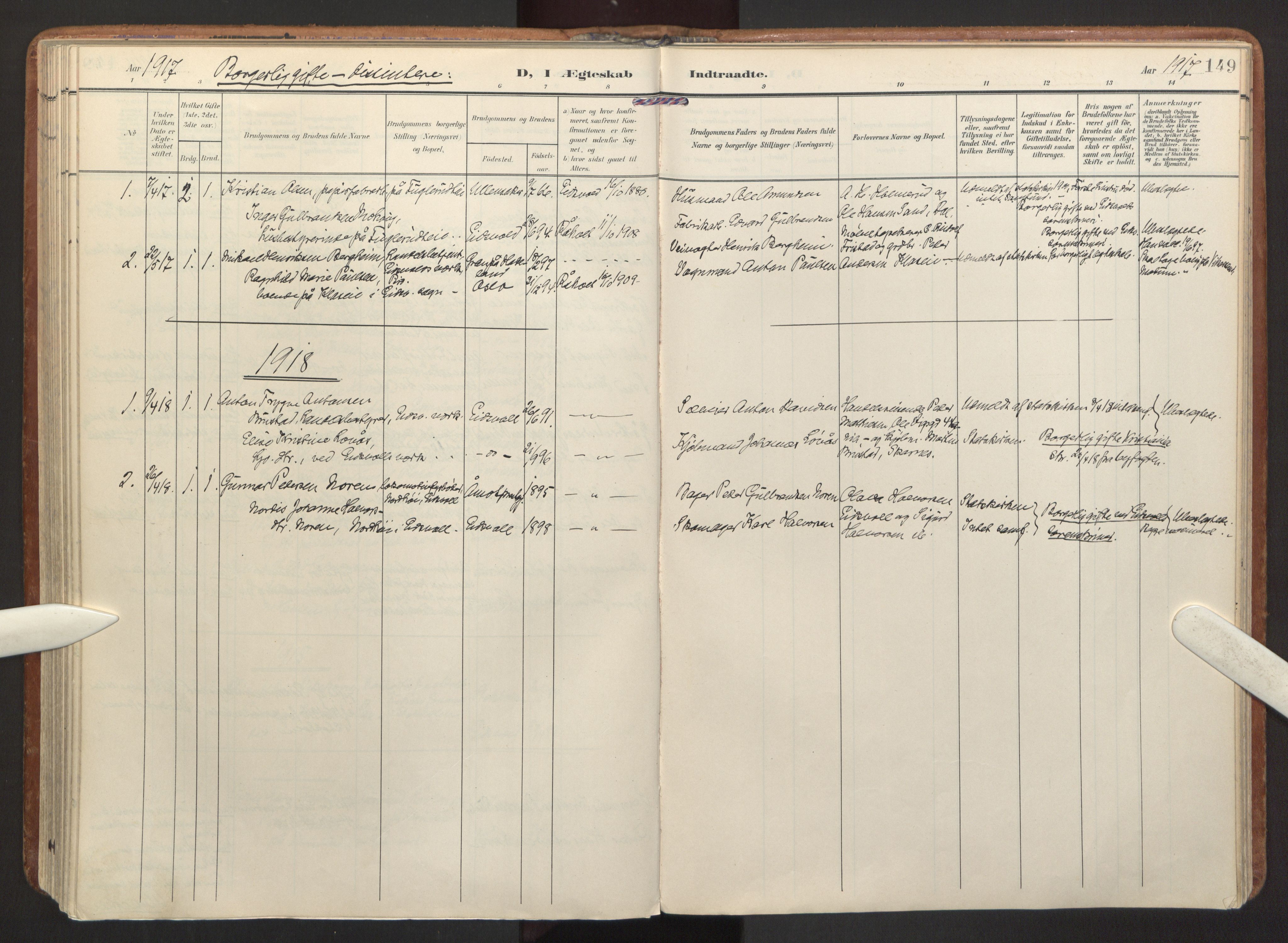 Eidsvoll prestekontor Kirkebøker, AV/SAO-A-10888/F/Fa/L0007: Parish register (official) no. I 7, 1905-1920, p. 149