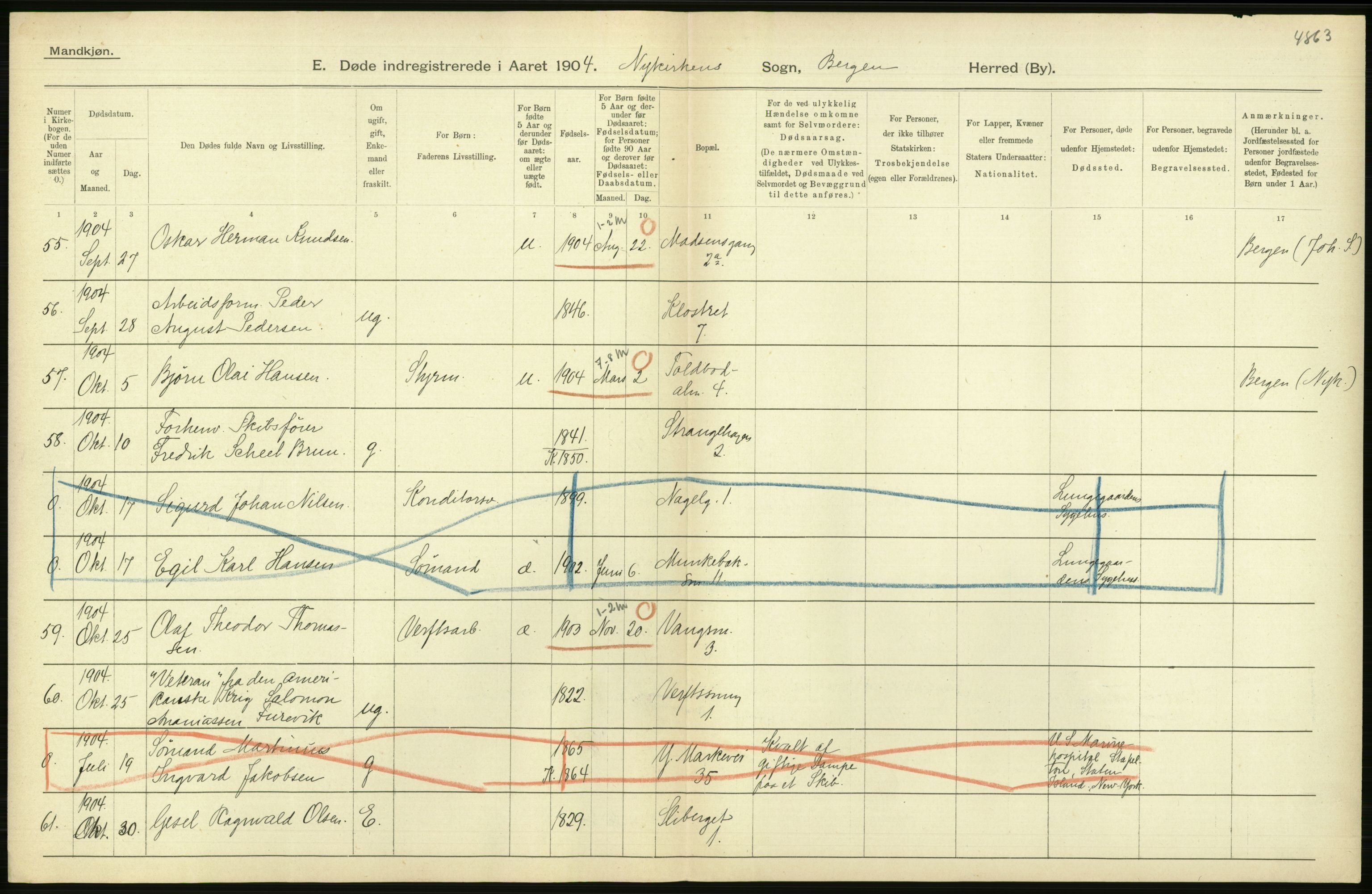 Statistisk sentralbyrå, Sosiodemografiske emner, Befolkning, AV/RA-S-2228/D/Df/Dfa/Dfab/L0014: Bergen: Fødte, gifte, døde, 1904, p. 380