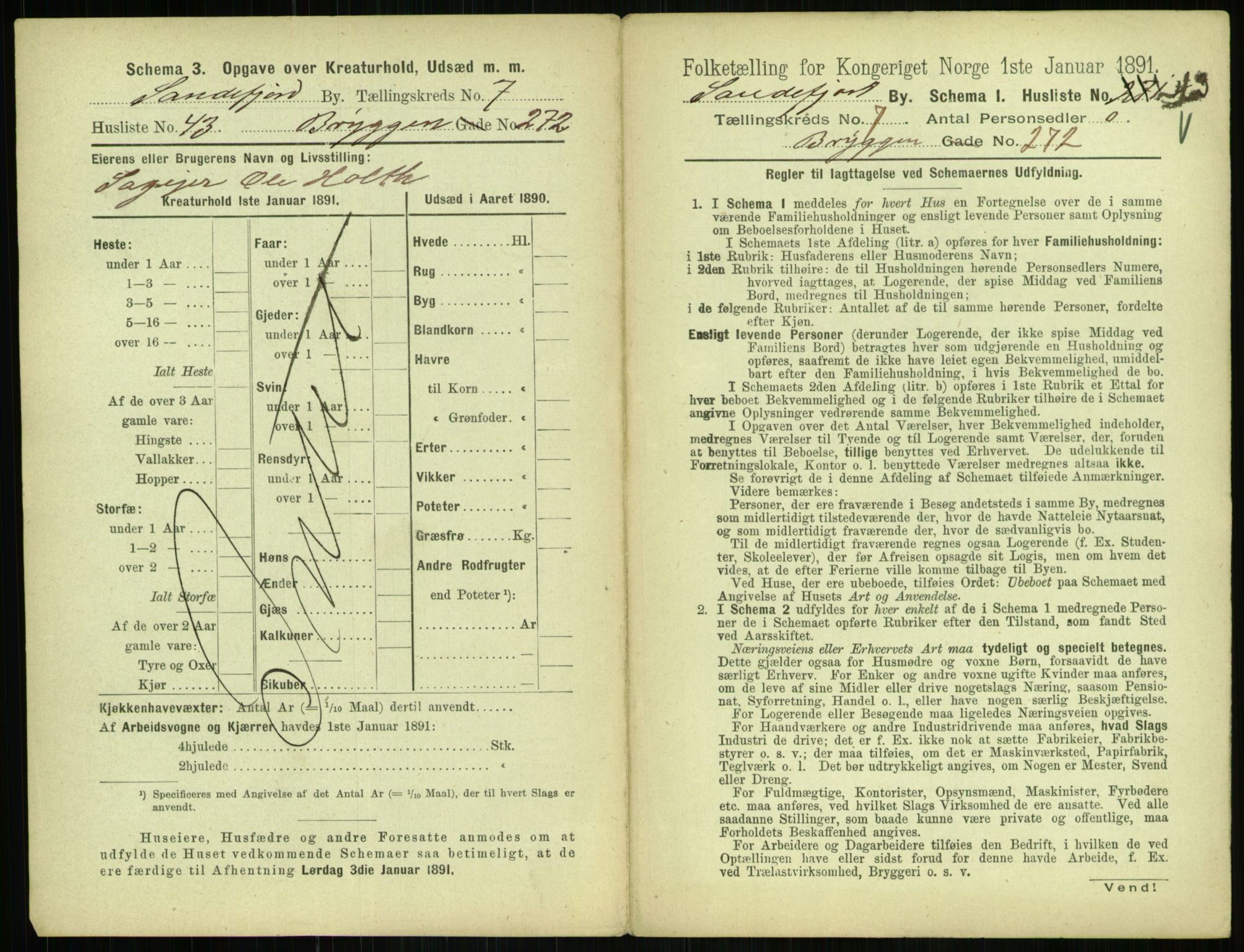 RA, 1891 census for 0706 Sandefjord, 1891, p. 825