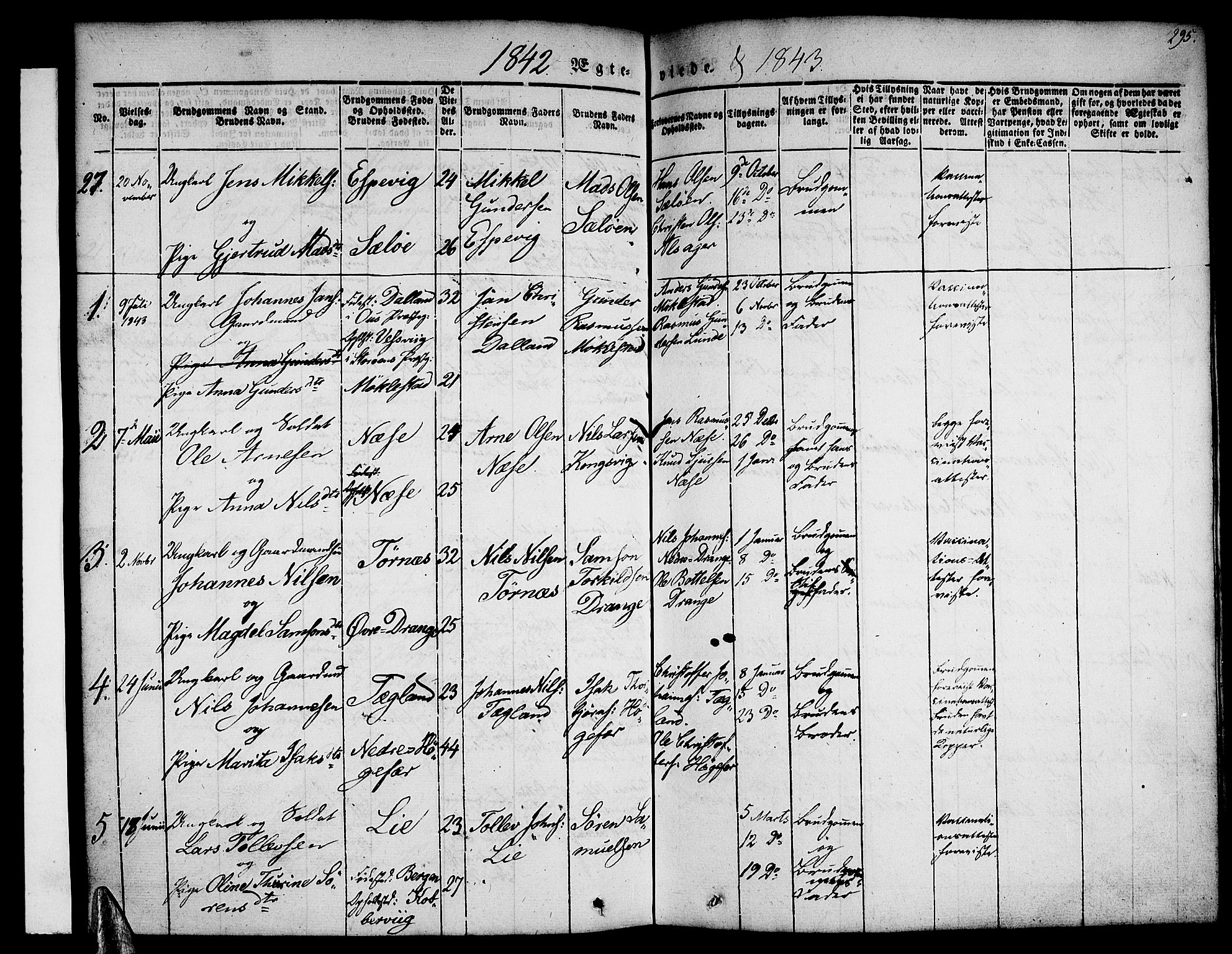 Tysnes sokneprestembete, AV/SAB-A-78601/H/Haa: Parish register (official) no. A 9, 1837-1848, p. 295