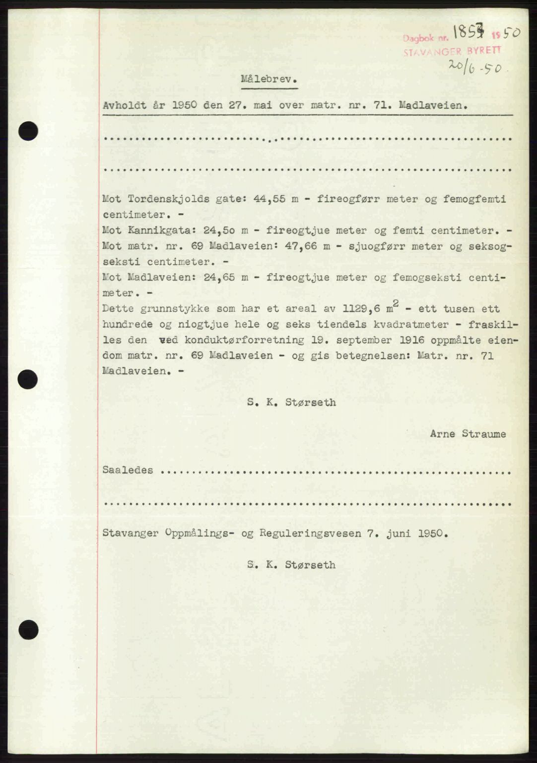 Stavanger byrett, SAST/A-100455/002/G/Gb/L0024: Mortgage book no. A13, 1949-1950, Diary no: : 1857/1950