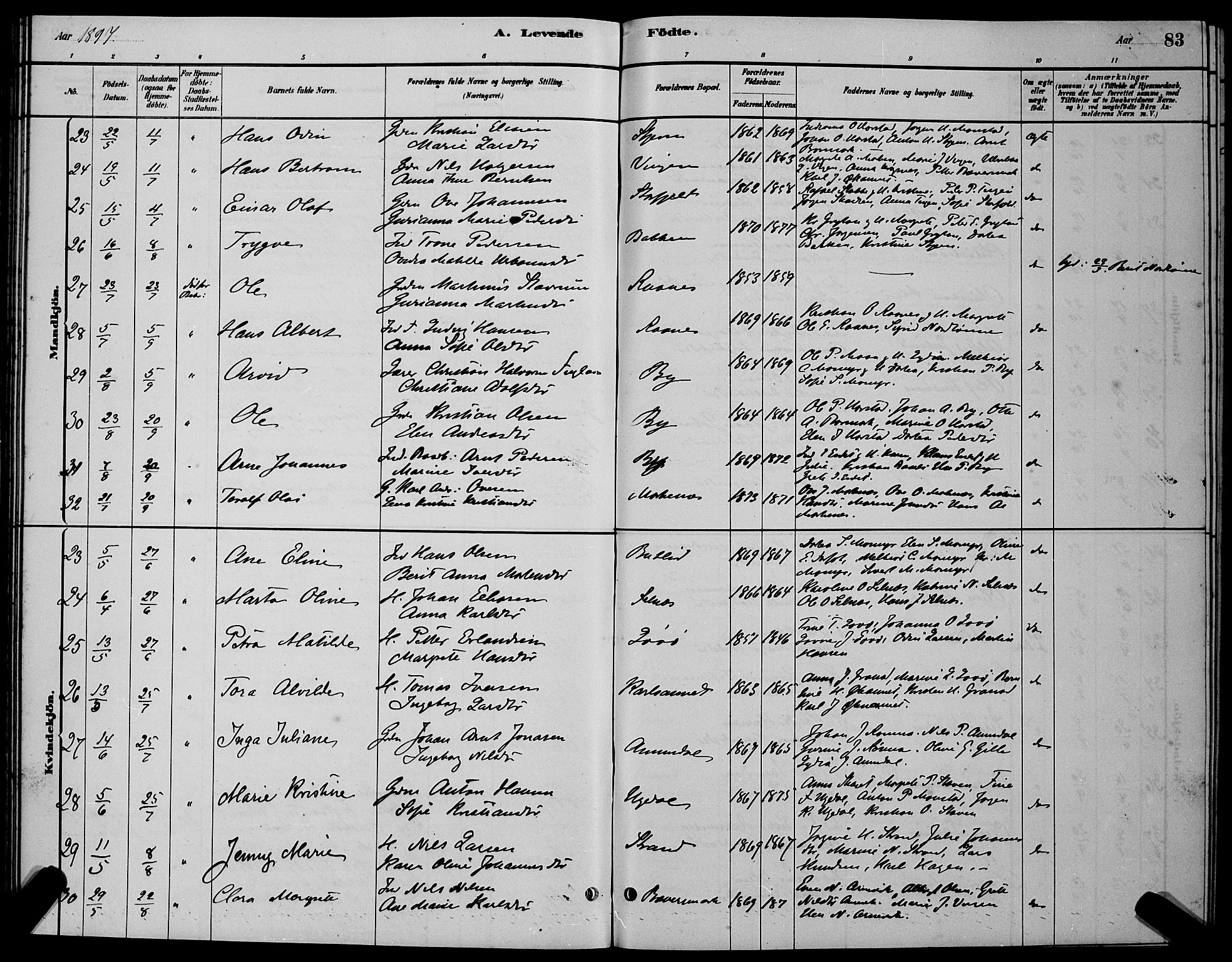 Ministerialprotokoller, klokkerbøker og fødselsregistre - Sør-Trøndelag, AV/SAT-A-1456/655/L0687: Parish register (copy) no. 655C03, 1880-1898, p. 83