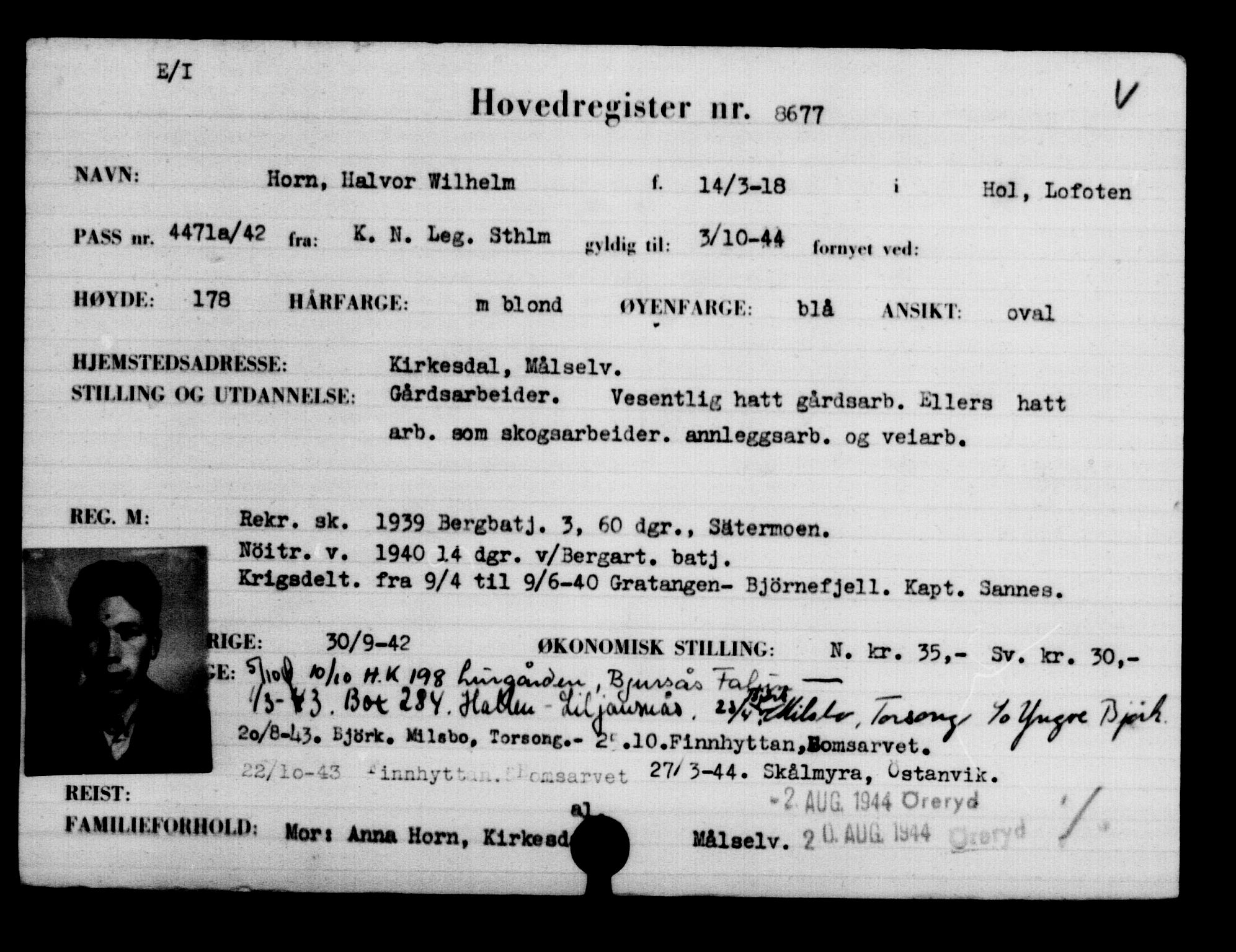 Utenriksstasjonene, Legasjonen i Stockholm, Flyktningkontoret, AV/RA-S-6753/V/Va/L0005: Kjesäterkartoteket, flyktninger med registreringsnr. 6600-9417, 1940-1945, p. 2429