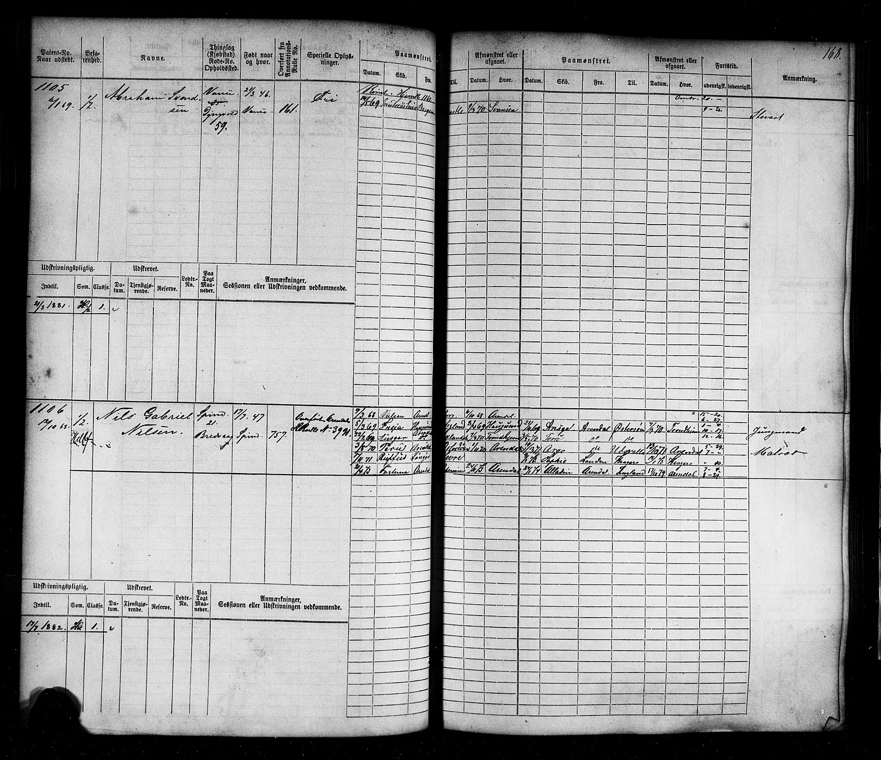 Farsund mønstringskrets, AV/SAK-2031-0017/F/Fb/L0016: Hovedrulle nr 771-1536, Z-8, 1868-1904, p. 180