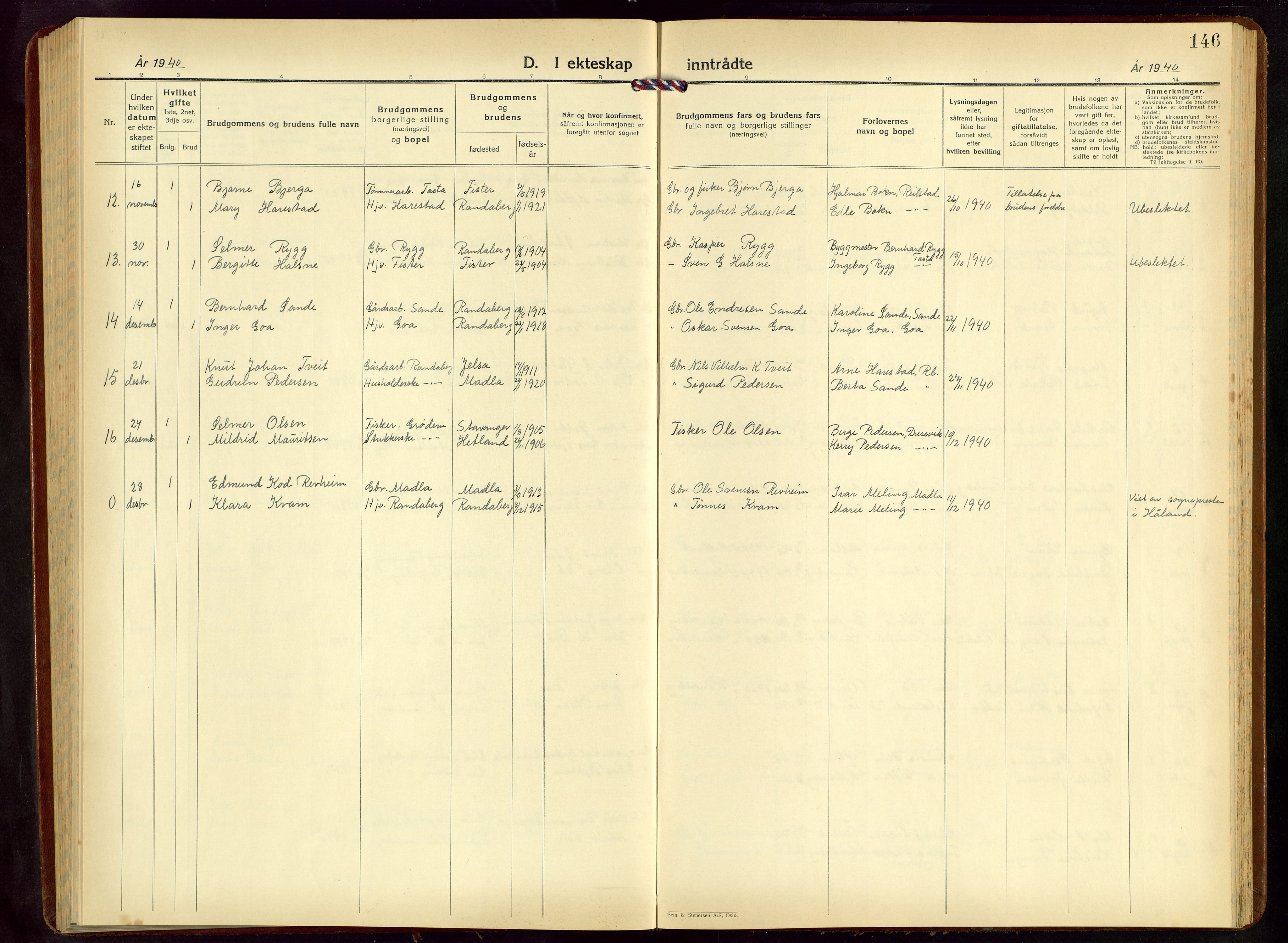 Hetland sokneprestkontor, SAST/A-101826/30/30BB/L0015: Parish register (copy) no. B 15, 1940-1955, p. 146