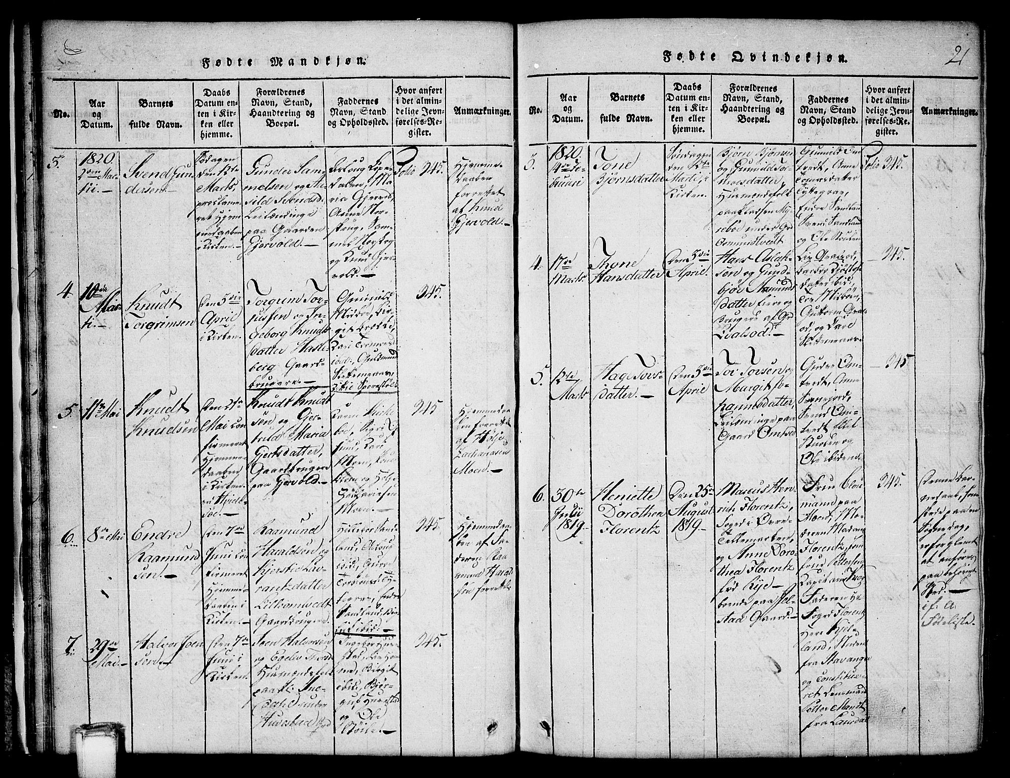 Kviteseid kirkebøker, SAKO/A-276/G/Gb/L0001: Parish register (copy) no. II 1, 1815-1842, p. 21
