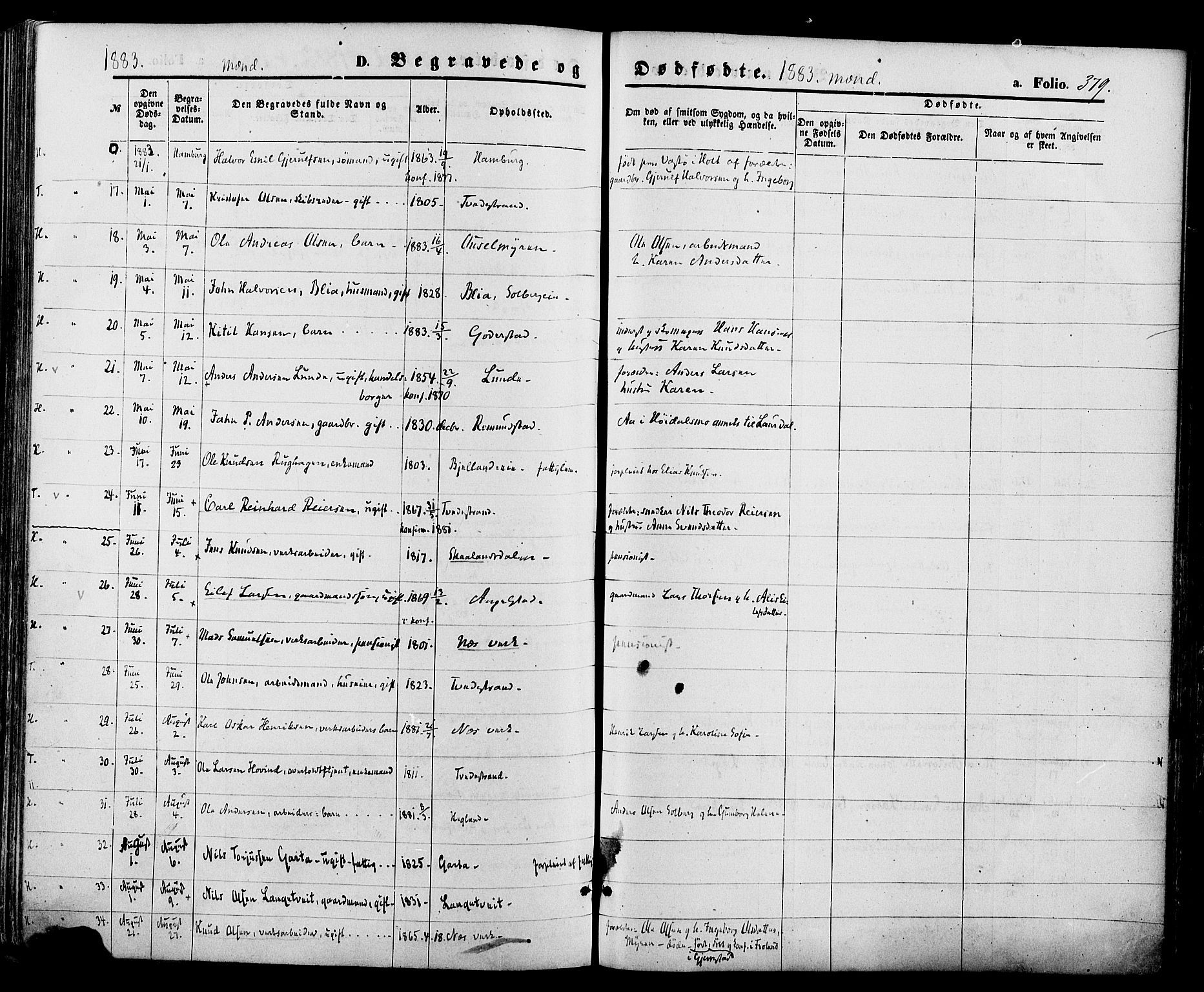 Holt sokneprestkontor, AV/SAK-1111-0021/F/Fa/L0010: Parish register (official) no. A 10, 1872-1885, p. 379