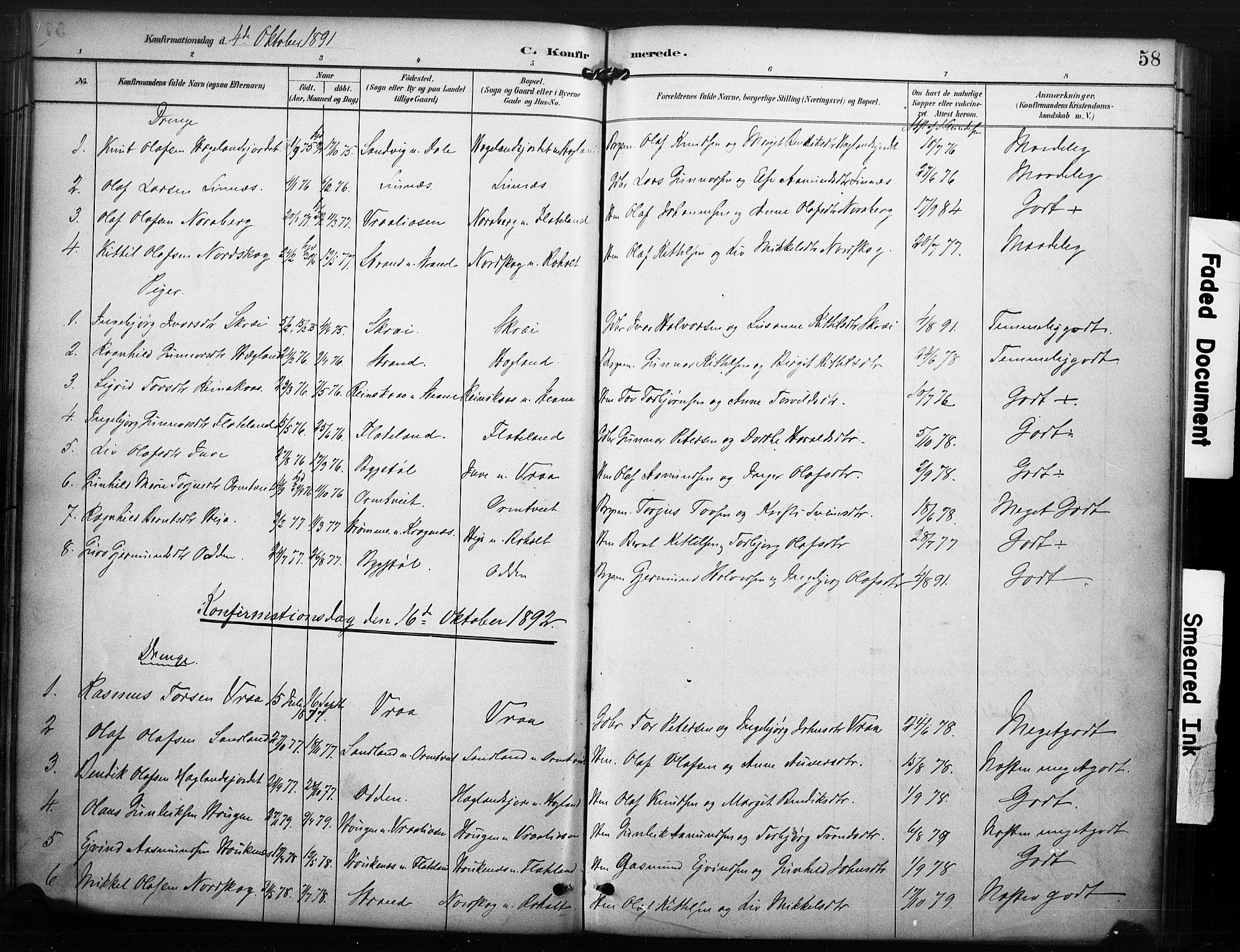 Kviteseid kirkebøker, SAKO/A-276/F/Fc/L0002: Parish register (official) no. III 2, 1882-1908, p. 58