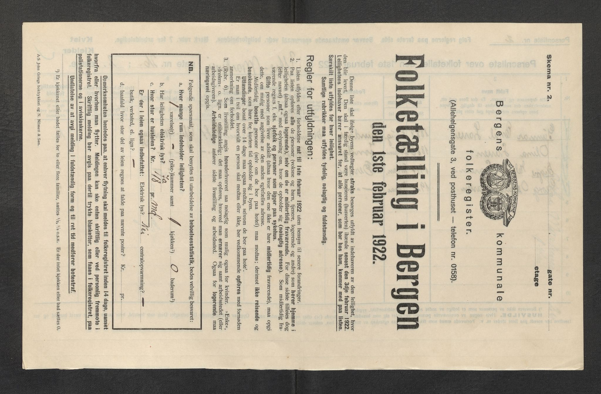 SAB, Municipal Census 1922 for Bergen, 1922, p. 24456