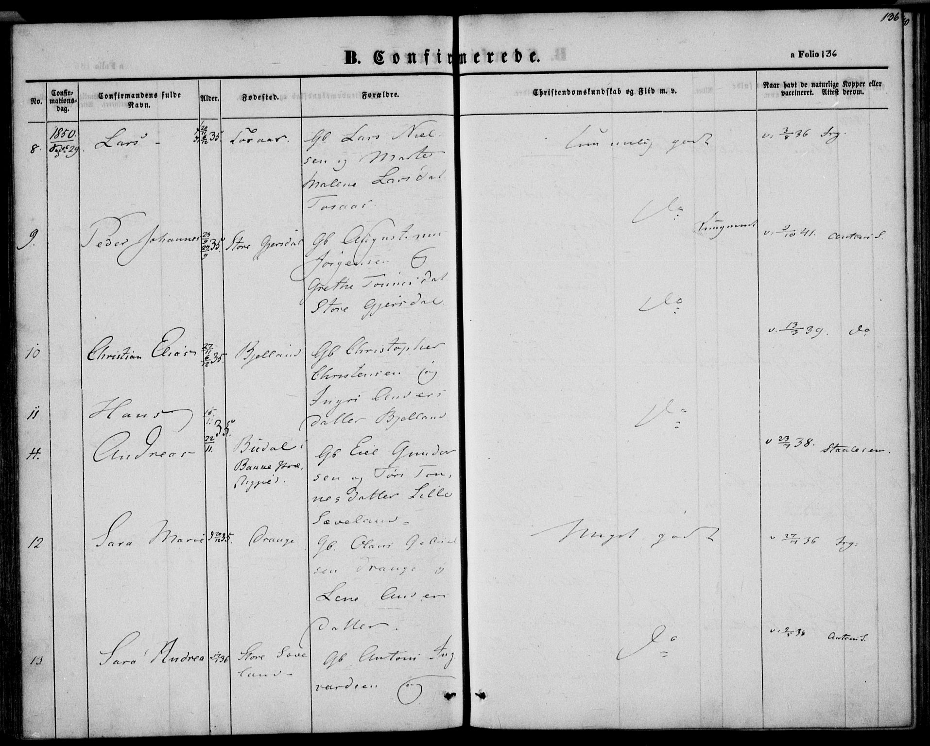 Herad sokneprestkontor, AV/SAK-1111-0018/F/Fa/Faa/L0004: Parish register (official) no. A 4, 1844-1853, p. 136