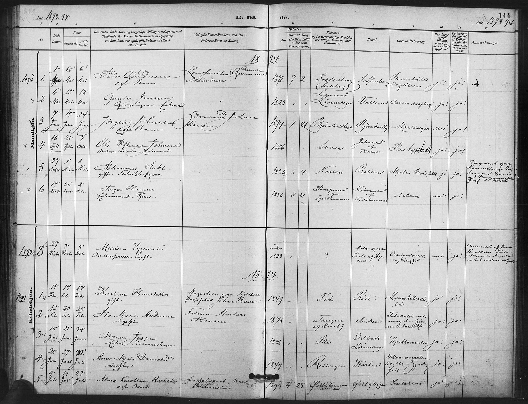Skedsmo prestekontor Kirkebøker, SAO/A-10033a/F/Fb/L0001: Parish register (official) no. II 1, 1883-1901, p. 144