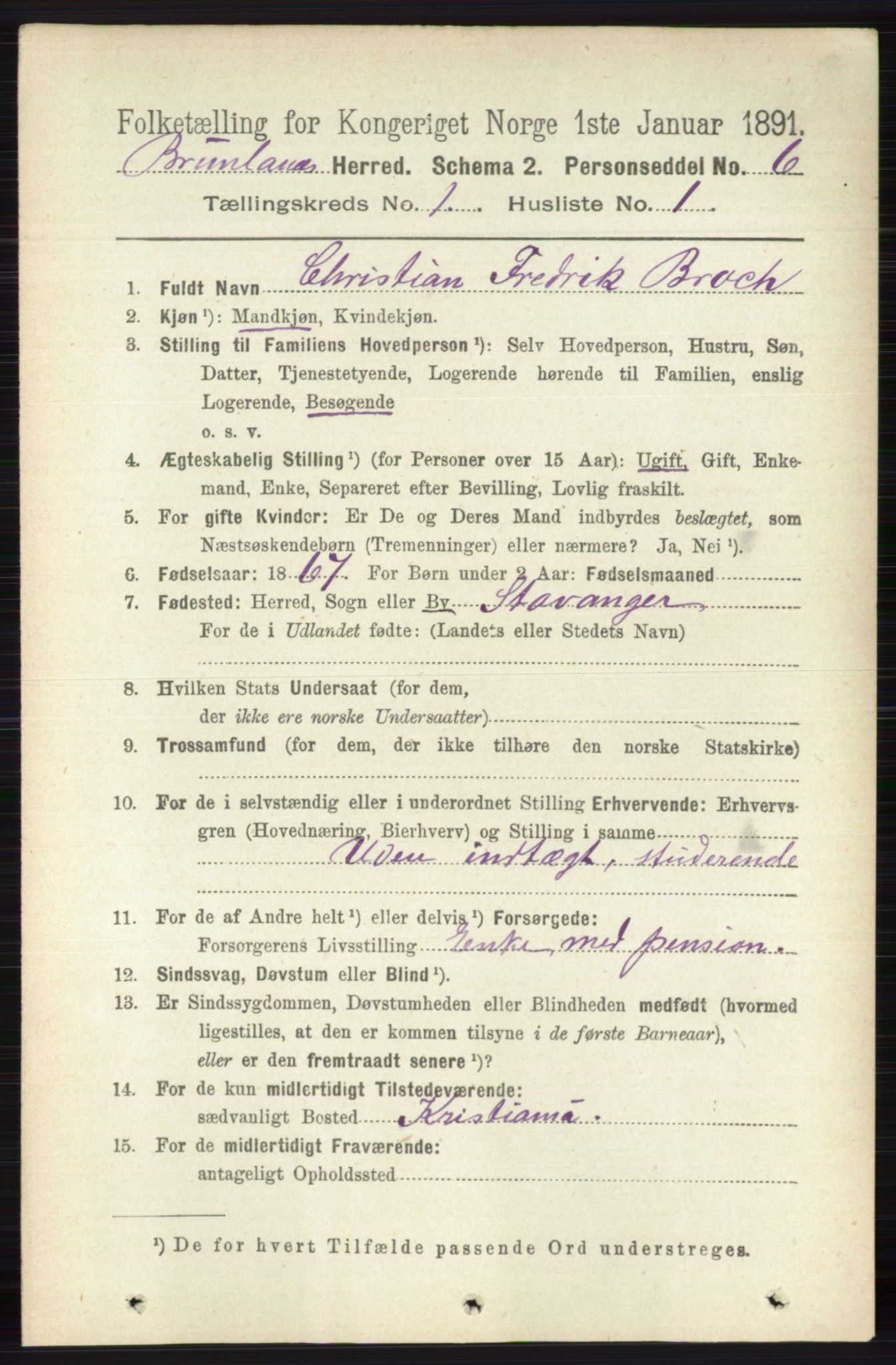 RA, 1891 census for 0726 Brunlanes, 1891, p. 130