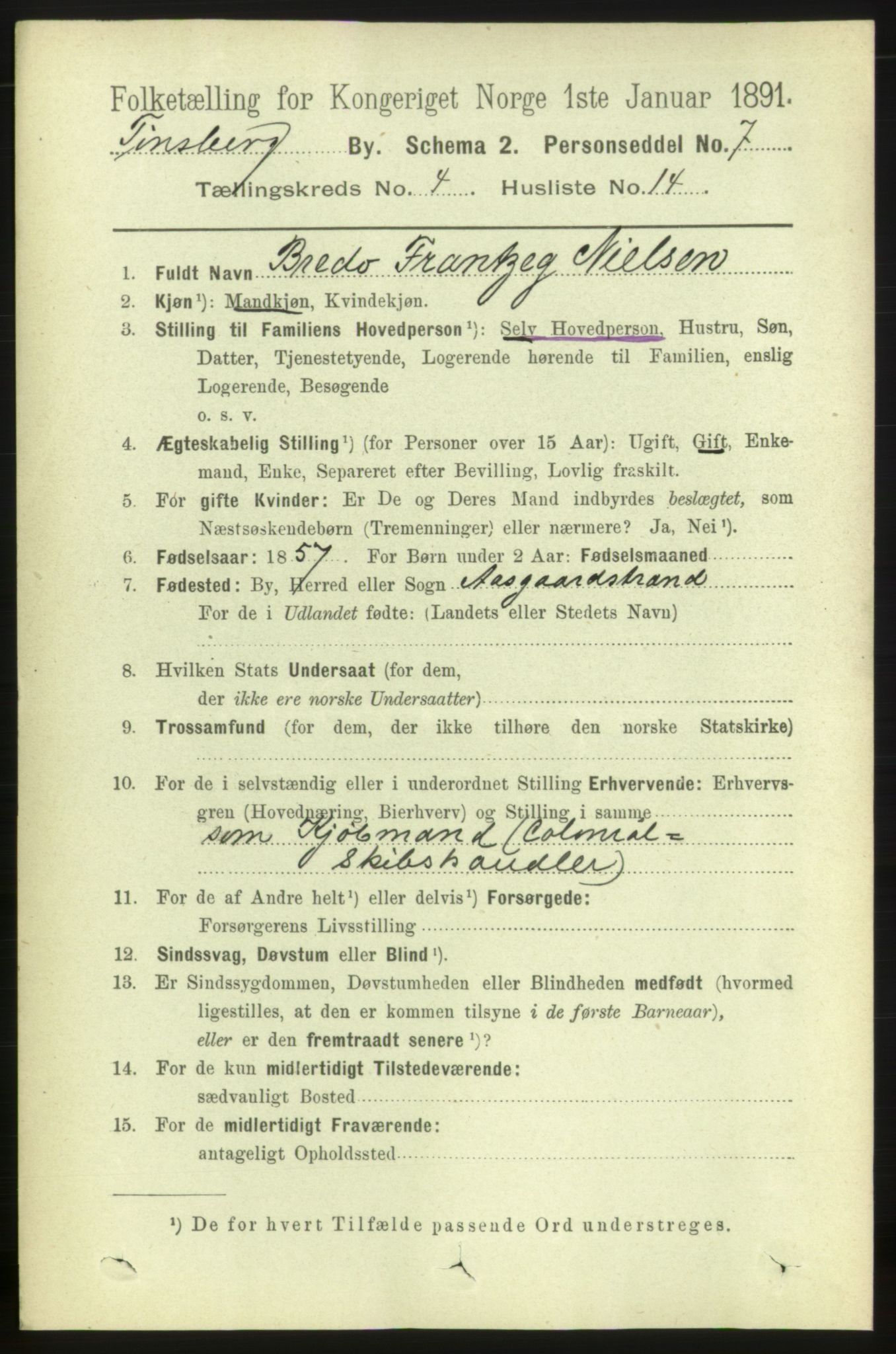 RA, 1891 census for 0705 Tønsberg, 1891, p. 2186