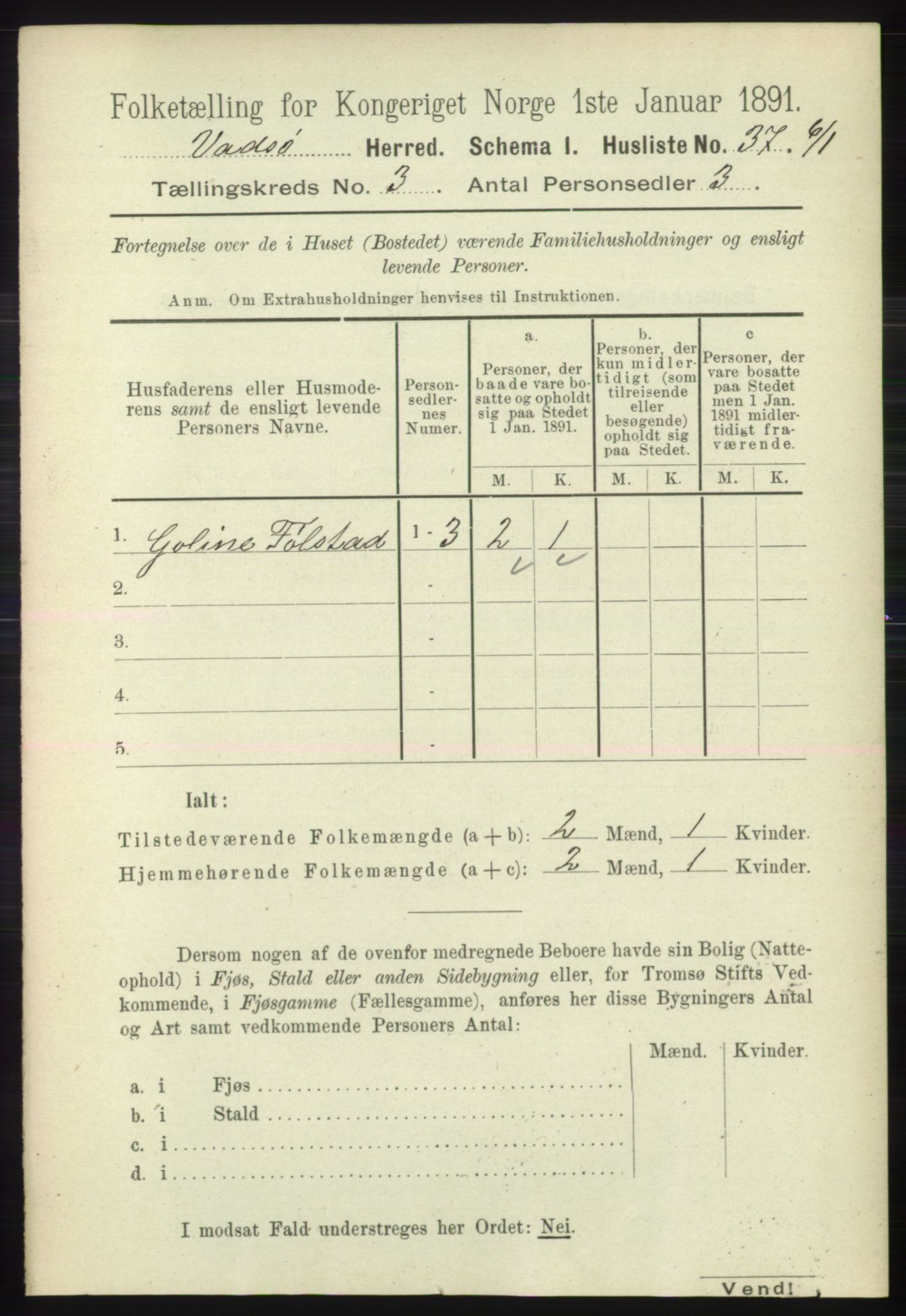 RA, 1891 census for 2029 Vadsø, 1891, p. 806