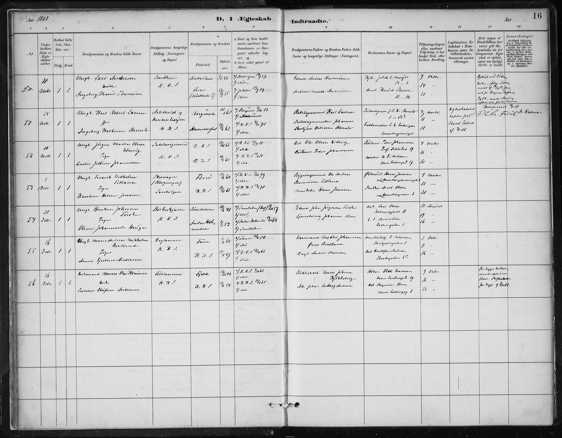 Korskirken sokneprestembete, AV/SAB-A-76101/H/Hab: Parish register (copy) no. D 3, 1887-1906, p. 16