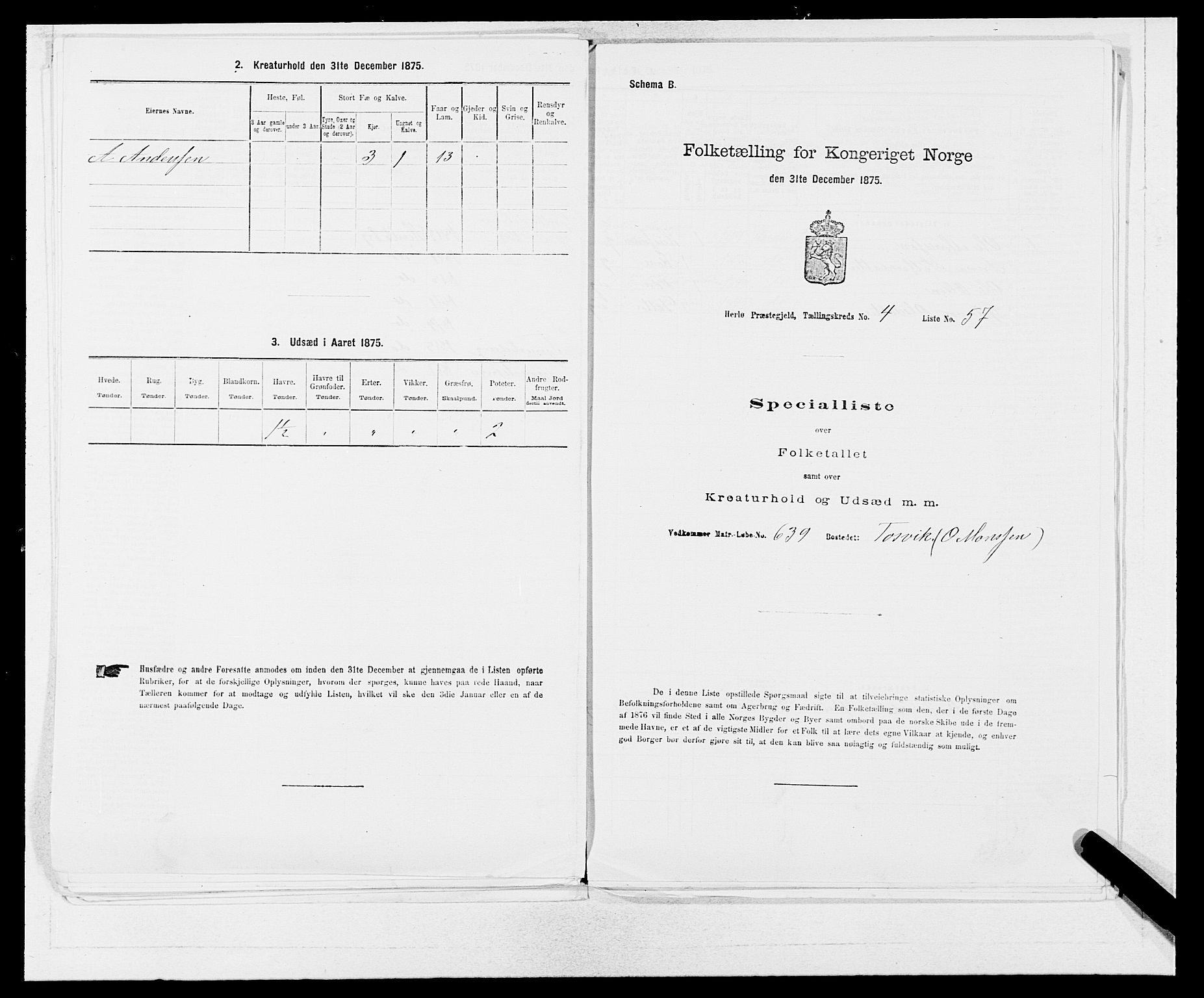 SAB, 1875 census for 1258P Herdla, 1875, p. 605