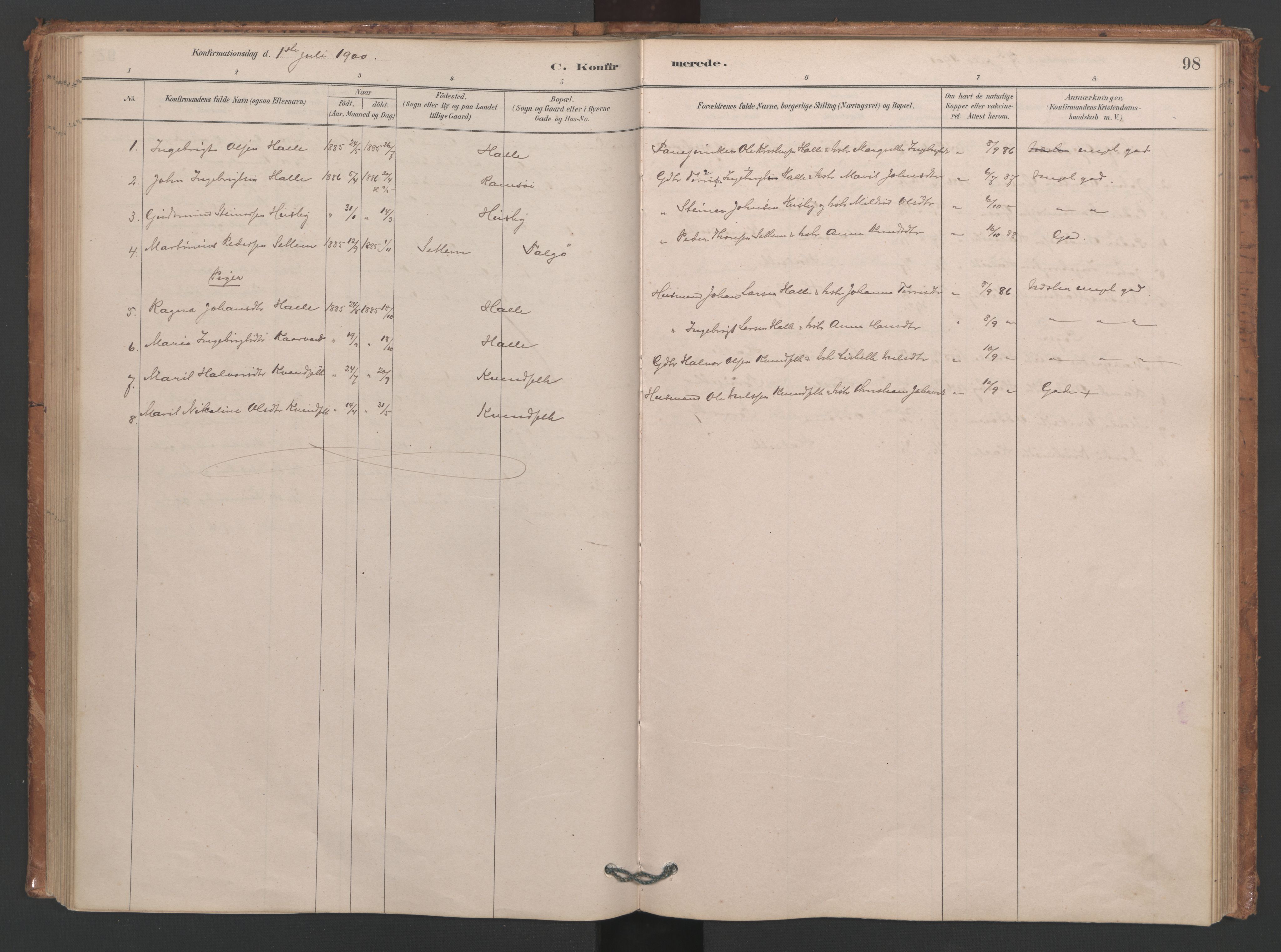 Ministerialprotokoller, klokkerbøker og fødselsregistre - Møre og Romsdal, SAT/A-1454/593/L1034: Parish register (official) no. 593A01, 1879-1911, p. 98