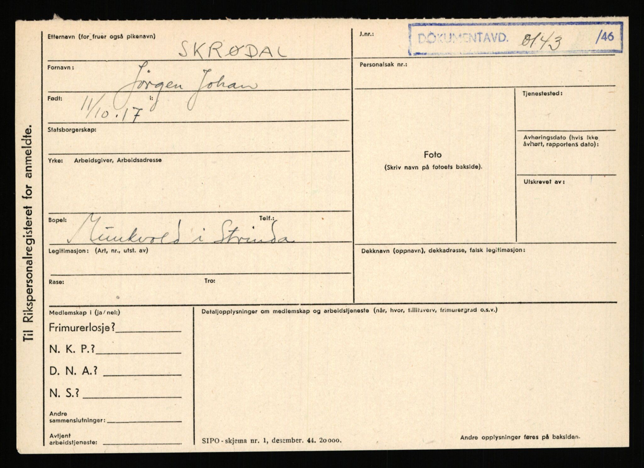 Statspolitiet - Hovedkontoret / Osloavdelingen, AV/RA-S-1329/C/Ca/L0014: Seterlien - Svartås, 1943-1945, p. 1507