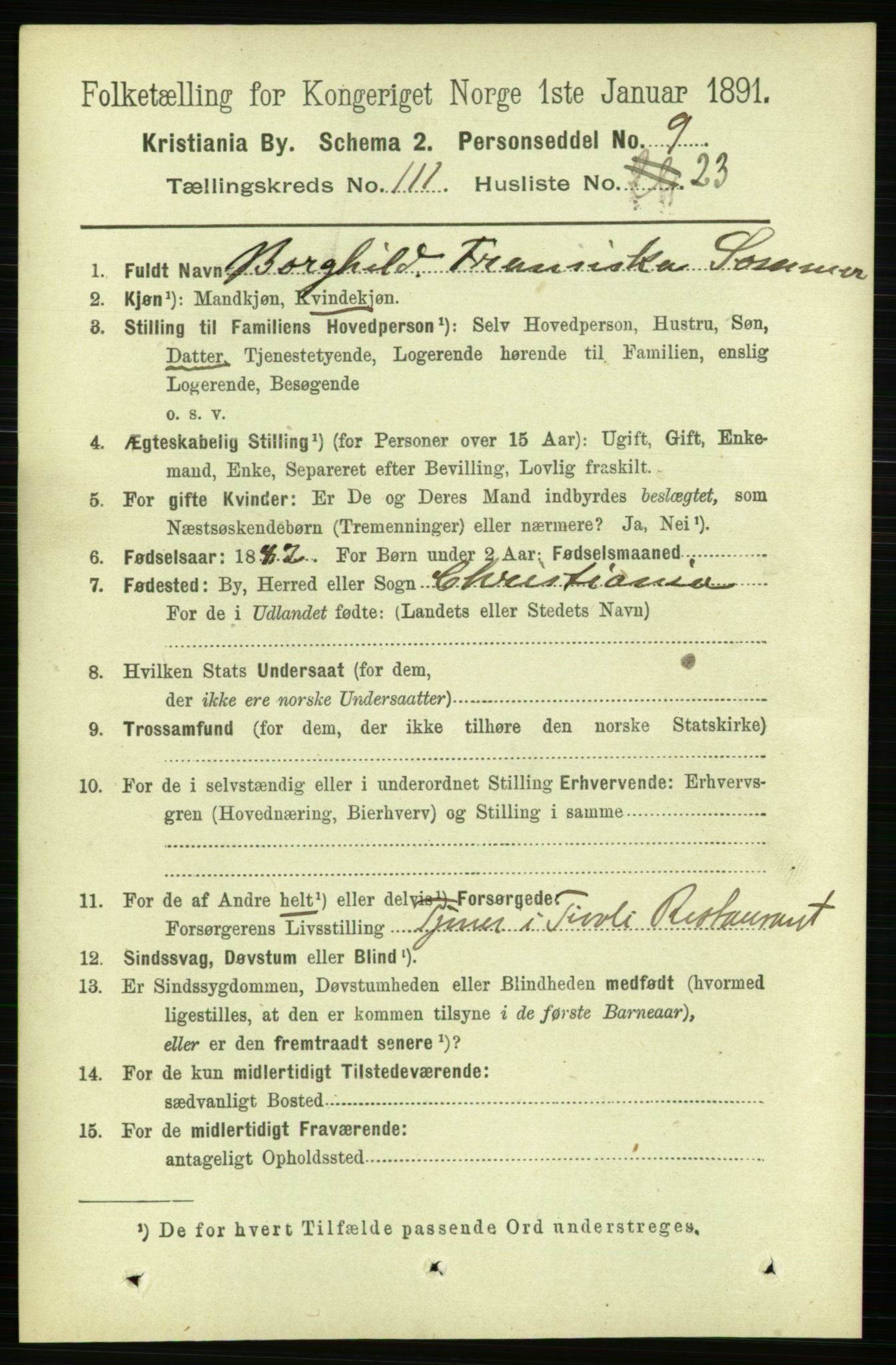 RA, 1891 census for 0301 Kristiania, 1891, p. 58409