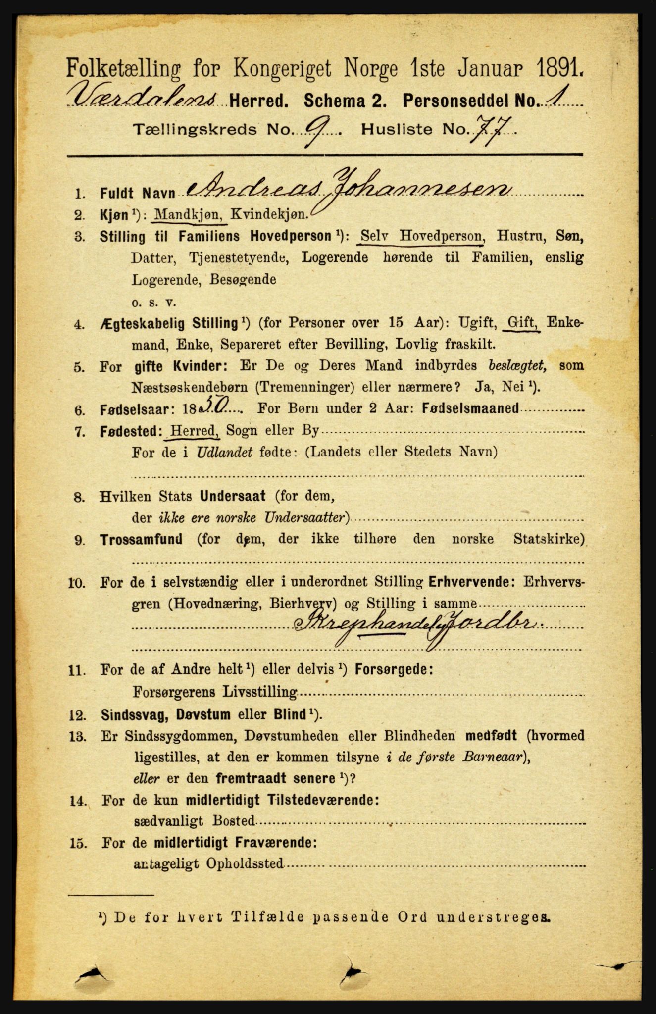 RA, 1891 census for 1721 Verdal, 1891, p. 5497