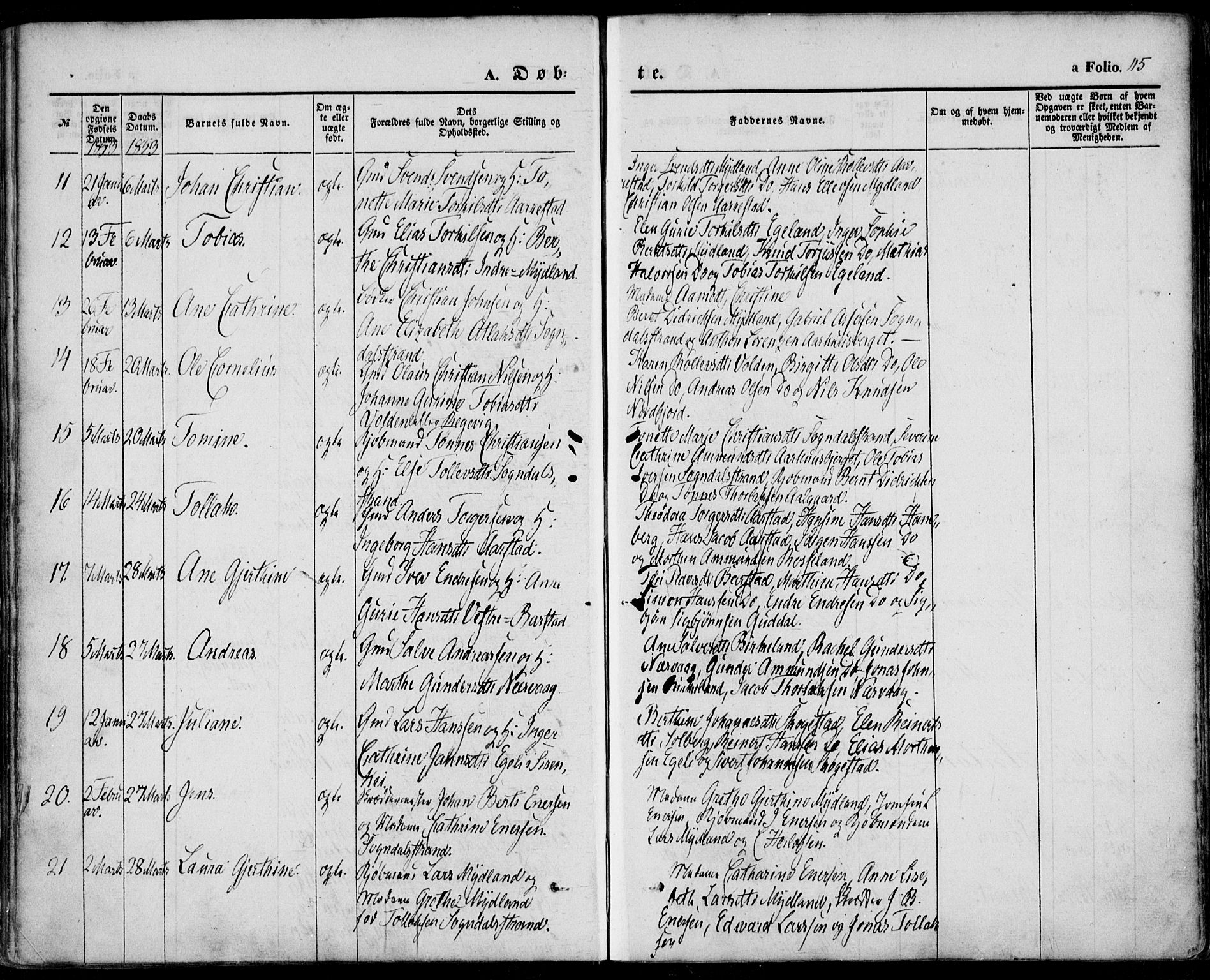 Sokndal sokneprestkontor, AV/SAST-A-101808: Parish register (official) no. A 8.1, 1842-1857, p. 115