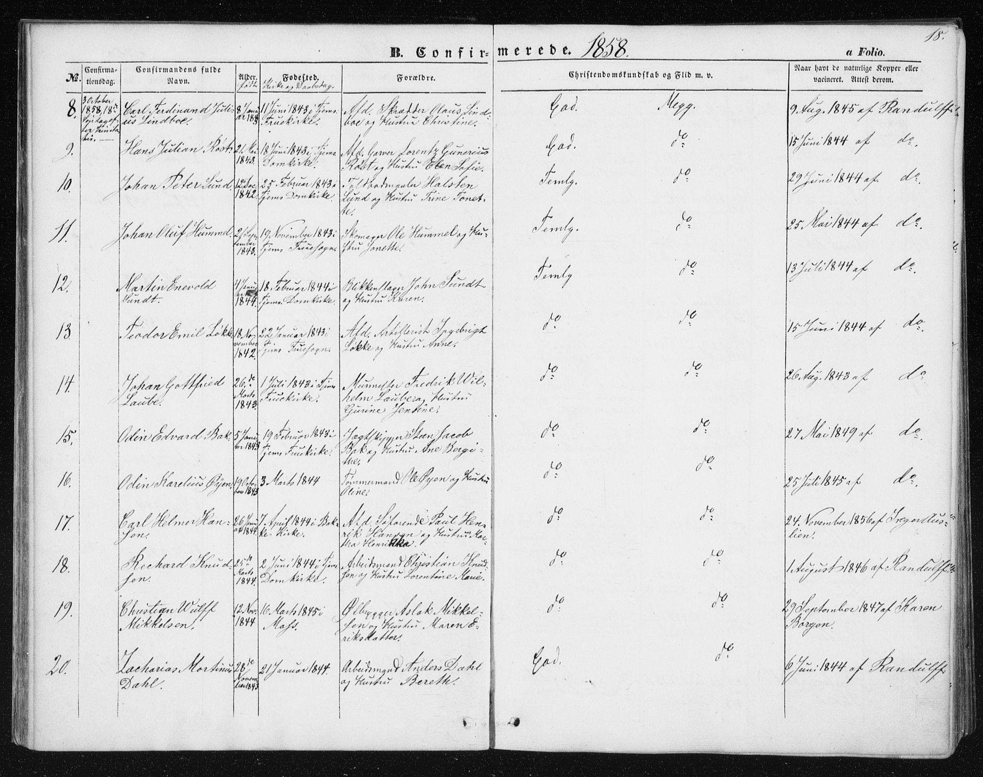 Ministerialprotokoller, klokkerbøker og fødselsregistre - Sør-Trøndelag, AV/SAT-A-1456/602/L0114: Parish register (official) no. 602A12, 1856-1872, p. 18