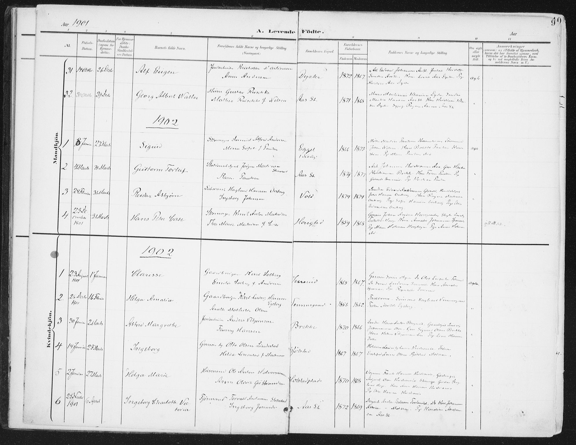 Ås prestekontor Kirkebøker, SAO/A-10894/F/Fa/L0010: Parish register (official) no. I 10, 1900-1918, p. 9