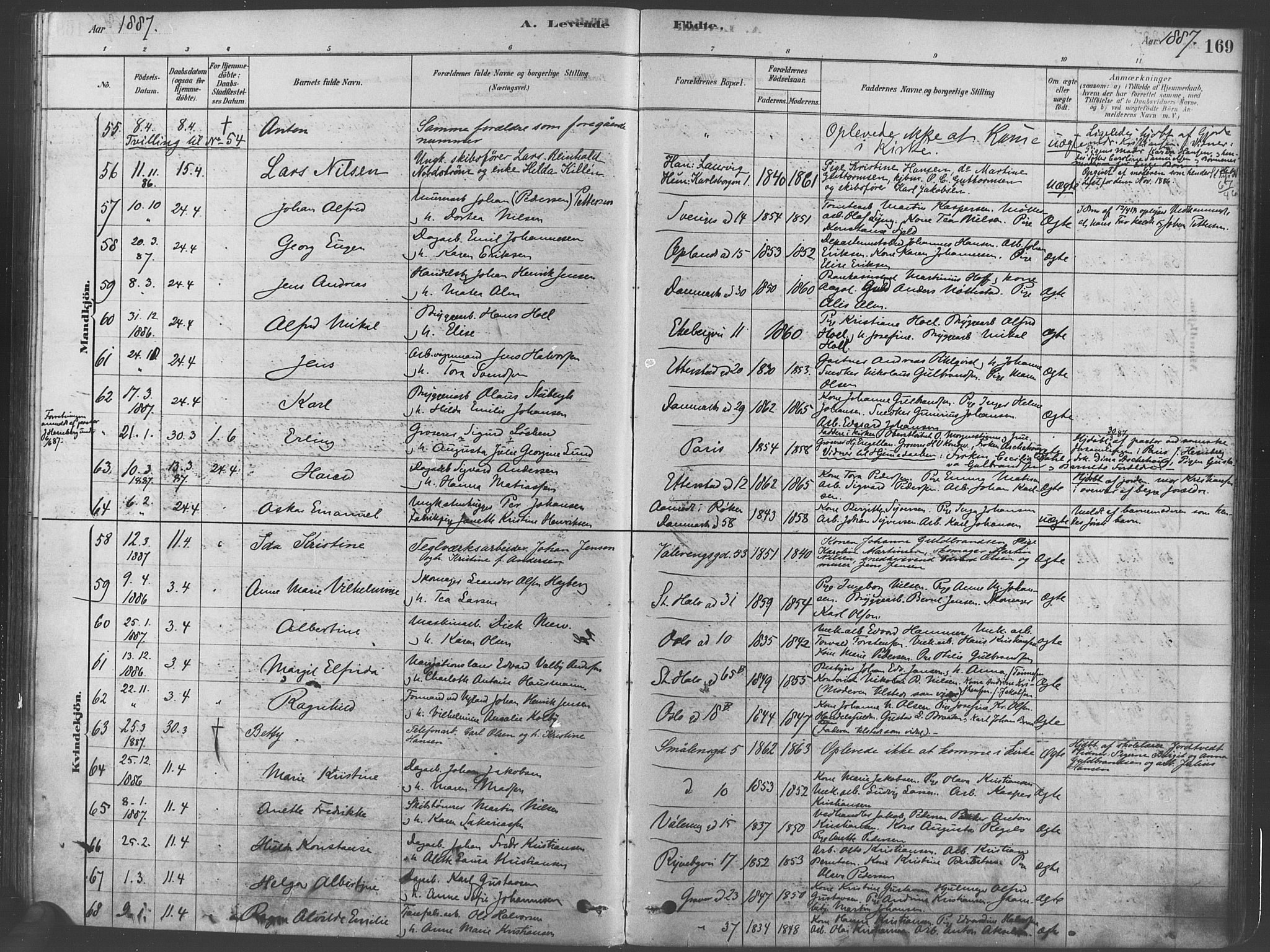 Gamlebyen prestekontor Kirkebøker, SAO/A-10884/F/Fa/L0005: Parish register (official) no. 5, 1878-1889, p. 169