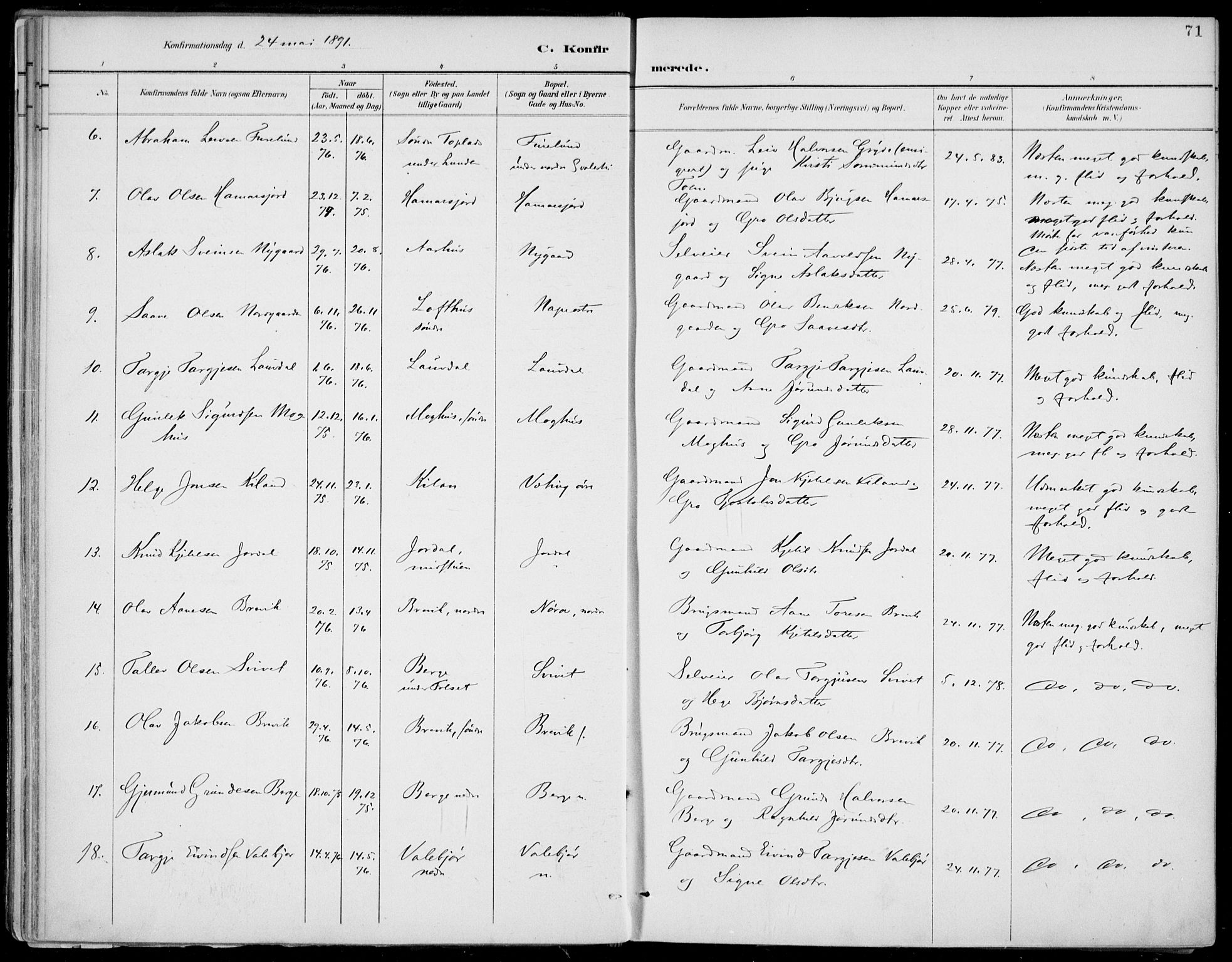 Fyresdal kirkebøker, AV/SAKO-A-263/F/Fa/L0007: Parish register (official) no. I 7, 1887-1914, p. 71