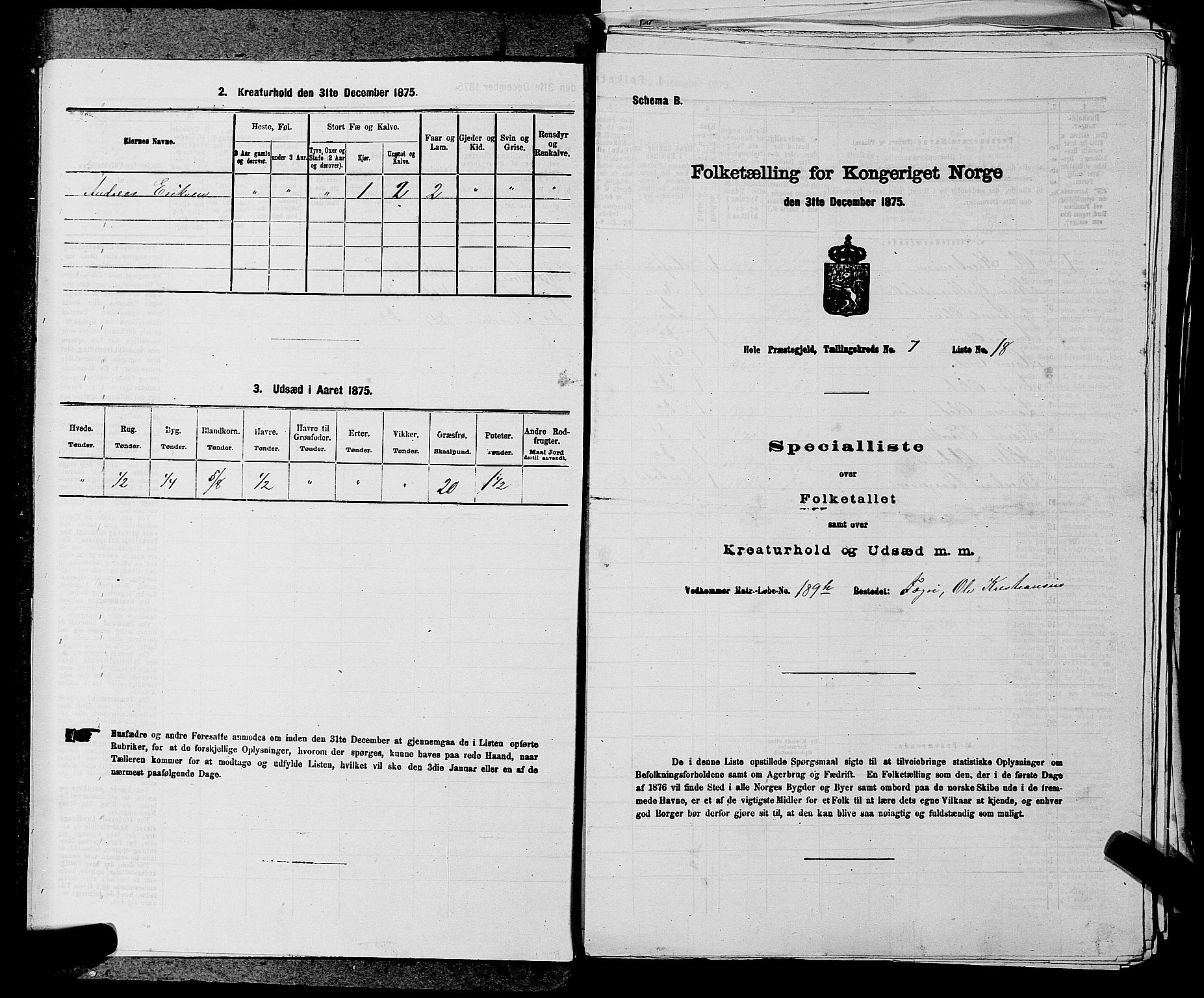 SAKO, 1875 census for 0612P Hole, 1875, p. 1179