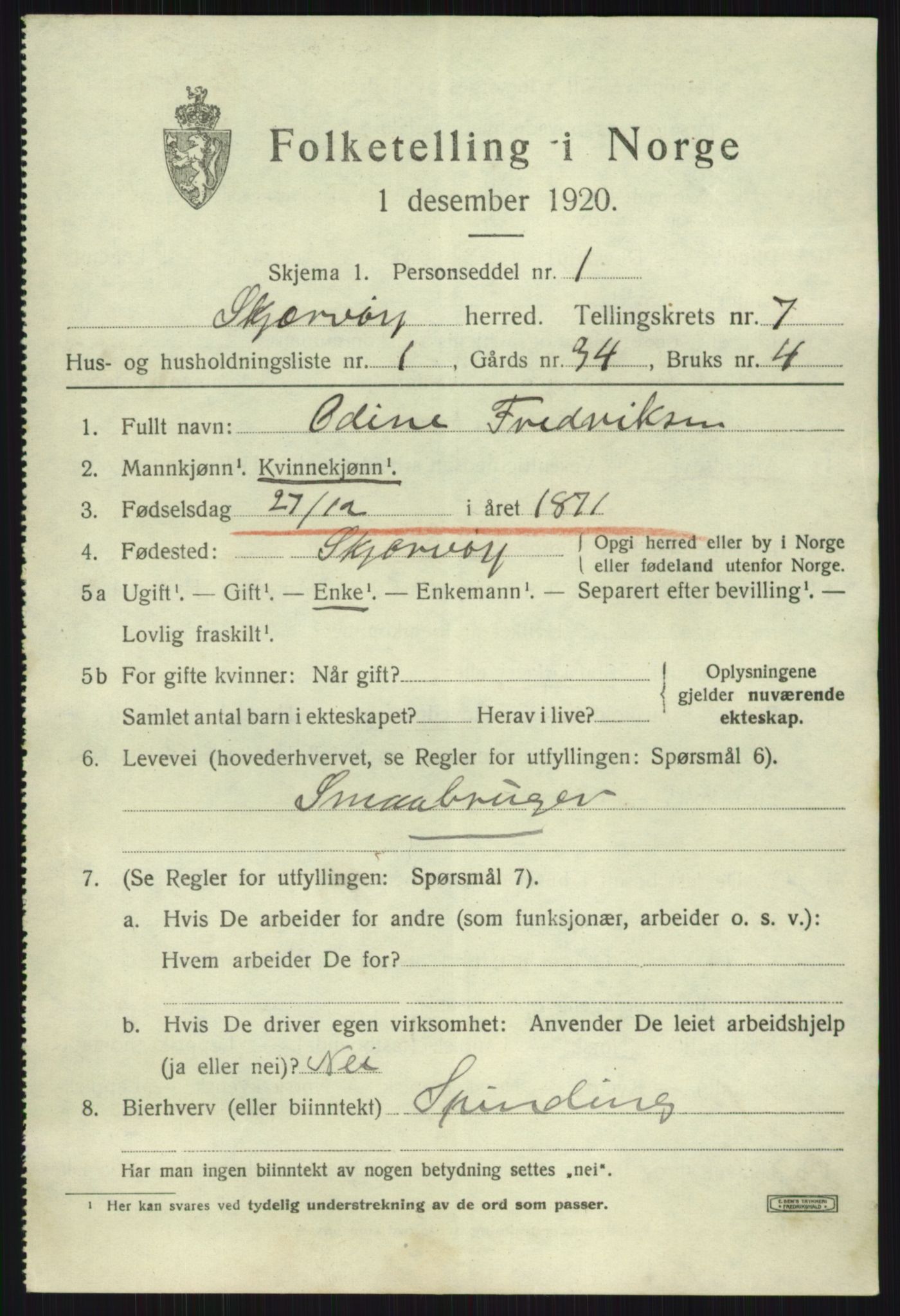 SATØ, 1920 census for Skjervøy, 1920, p. 4283